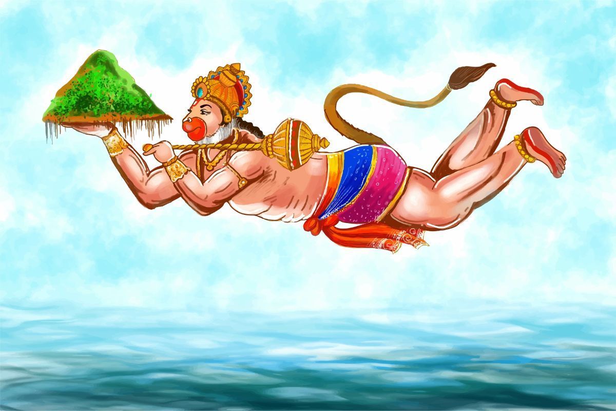 1200x800 Hanumanji Carrying Mountain of Sanjeevani Booti Mural Wallpaper®