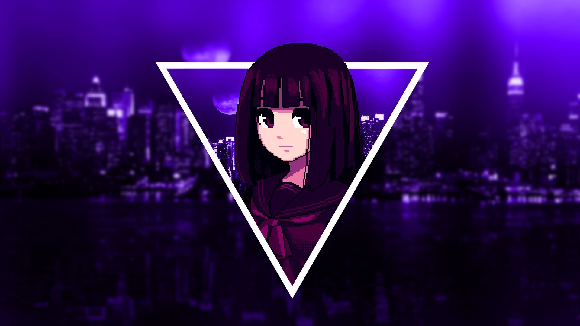 1920x1080 Wallpaper dark, girl, anime, pixel, purple, violet for mobile and desktop, section сёнэн, resolution 1920x1080