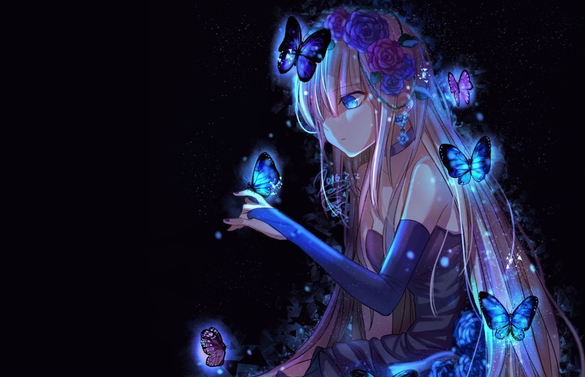 1164x750 Wallpaper Butterfly Anime Girl, Anime, Cartoon, Purple, Entertainment, Background Free Image