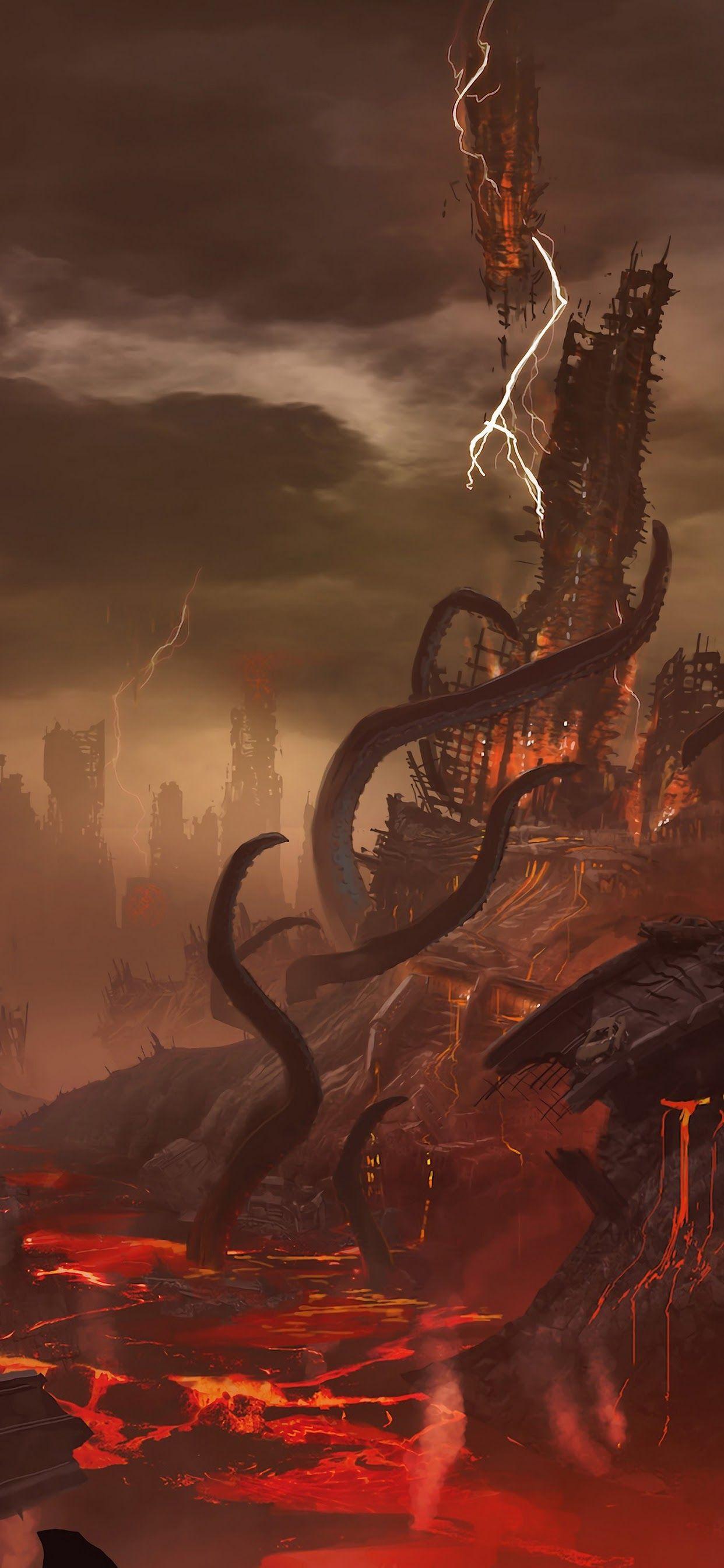 1242x2688 Doom Eternal Hell 4K Wallpaper