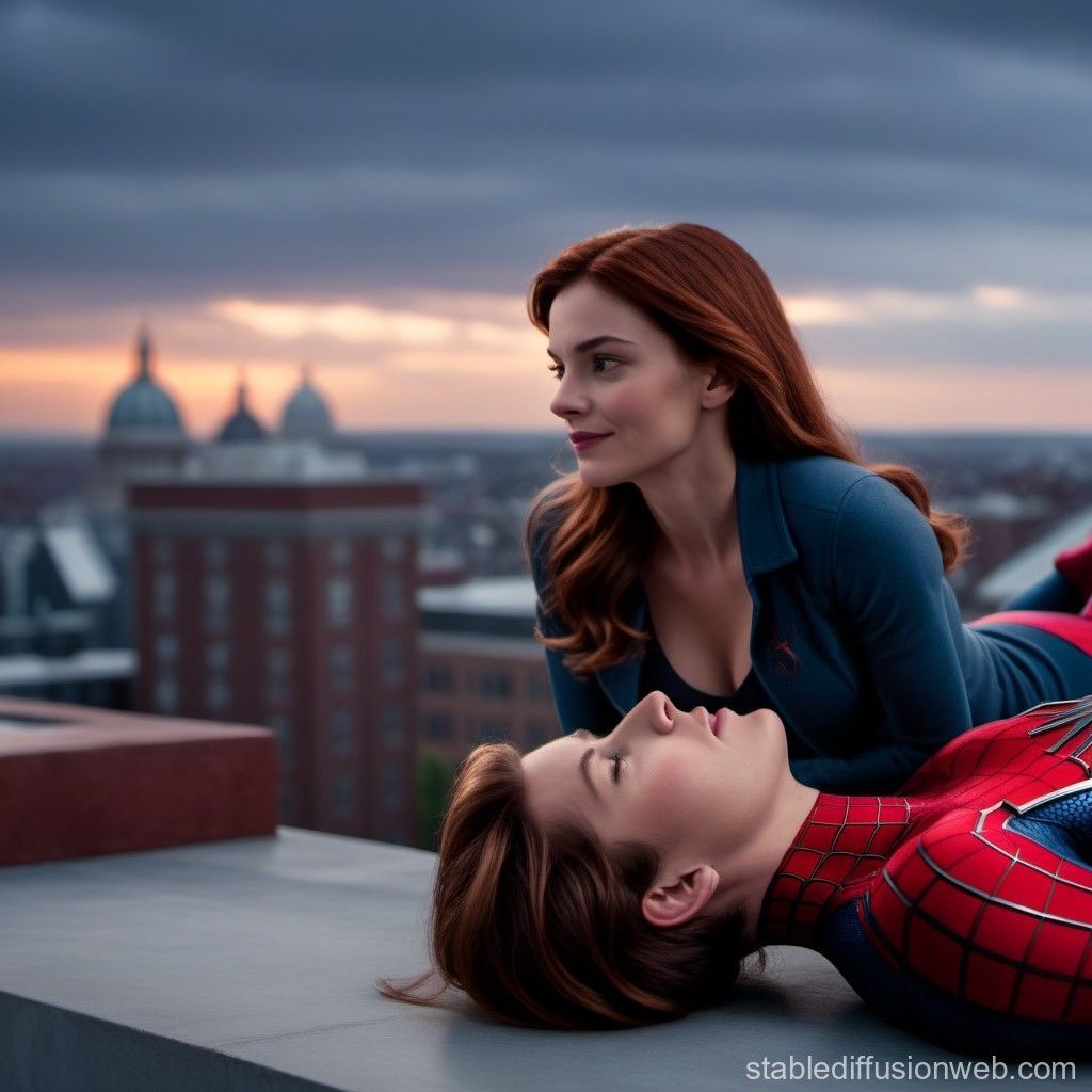 1024x1024 Peter Parker and Mary Jane on Building Roof. Stable Diffusion Online