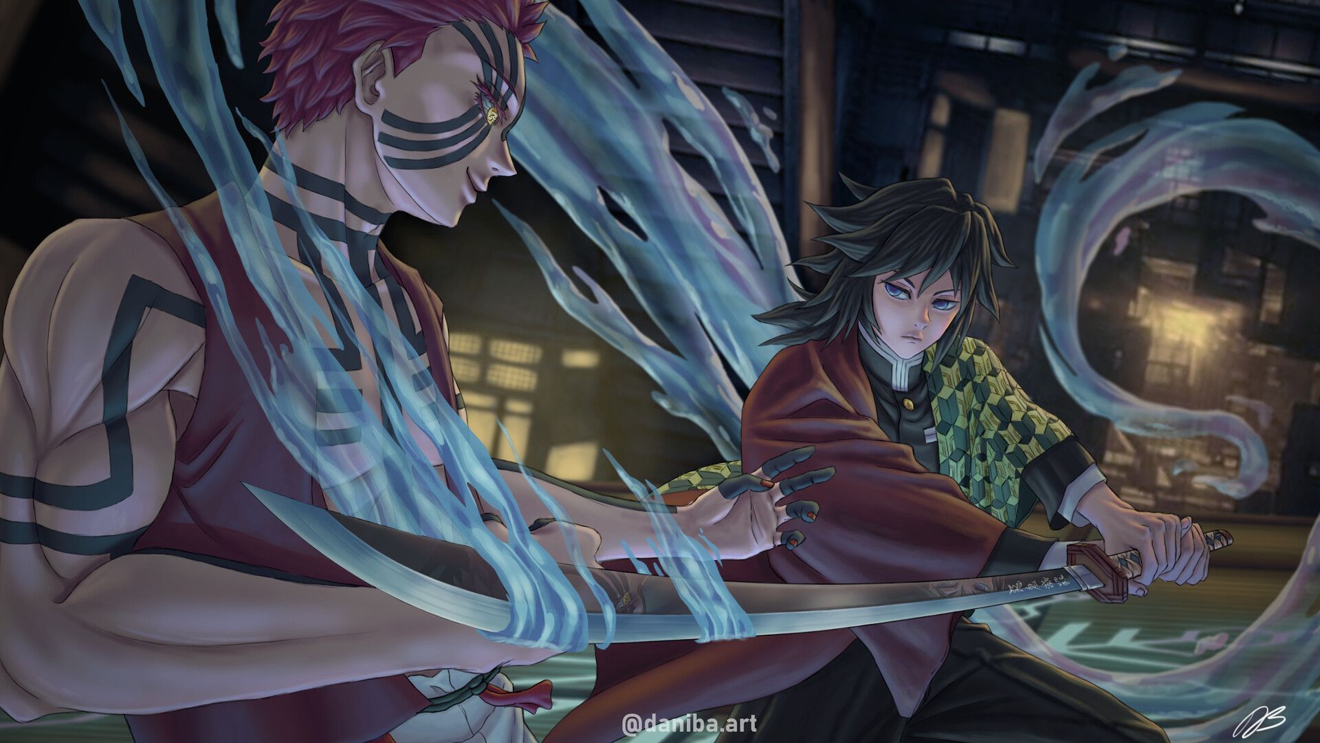 1920x1080 Akaza vs Giyuu