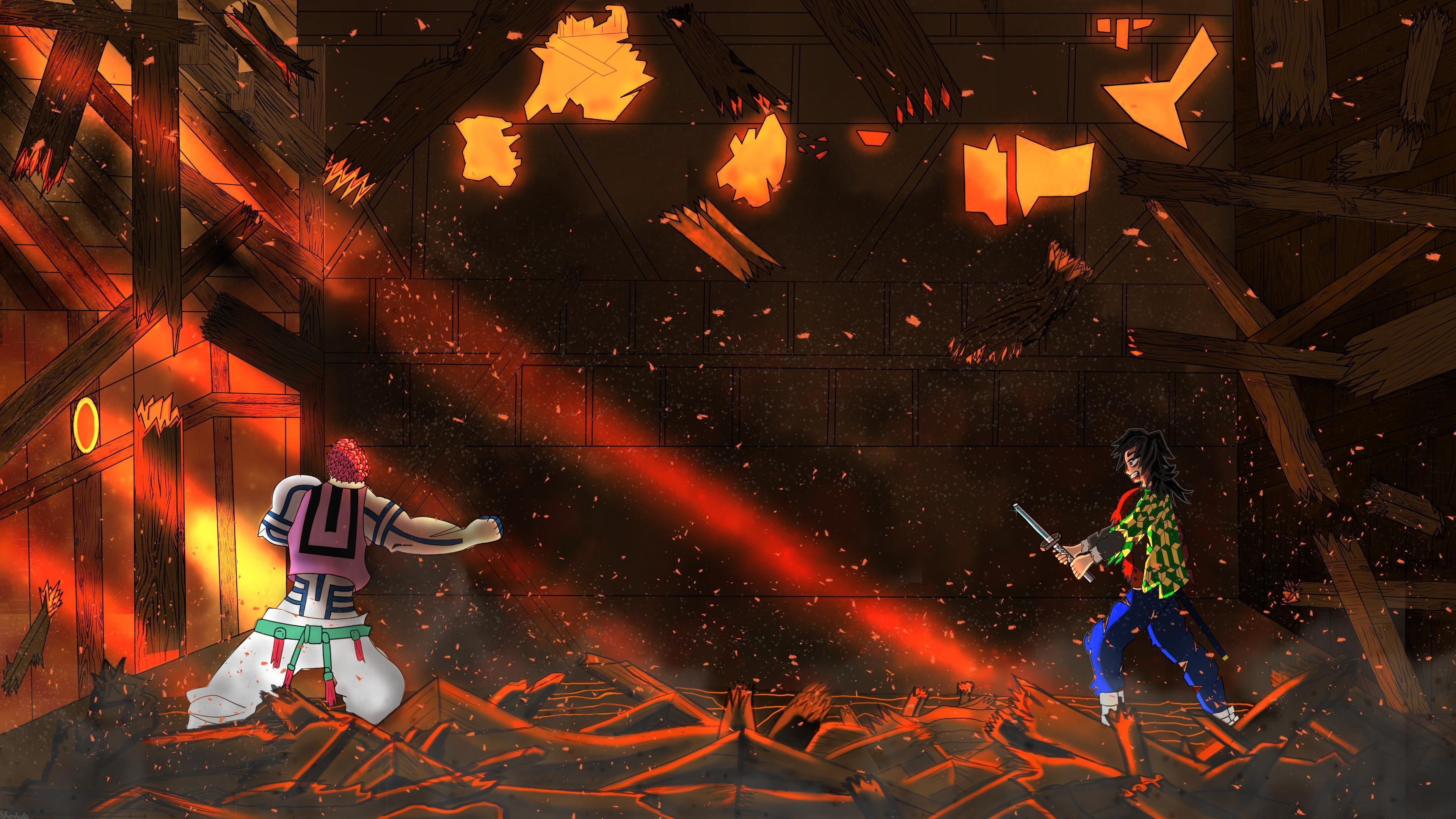 3840x2160 I did a Akaza vs Giyu Fanart. How do you like it?
