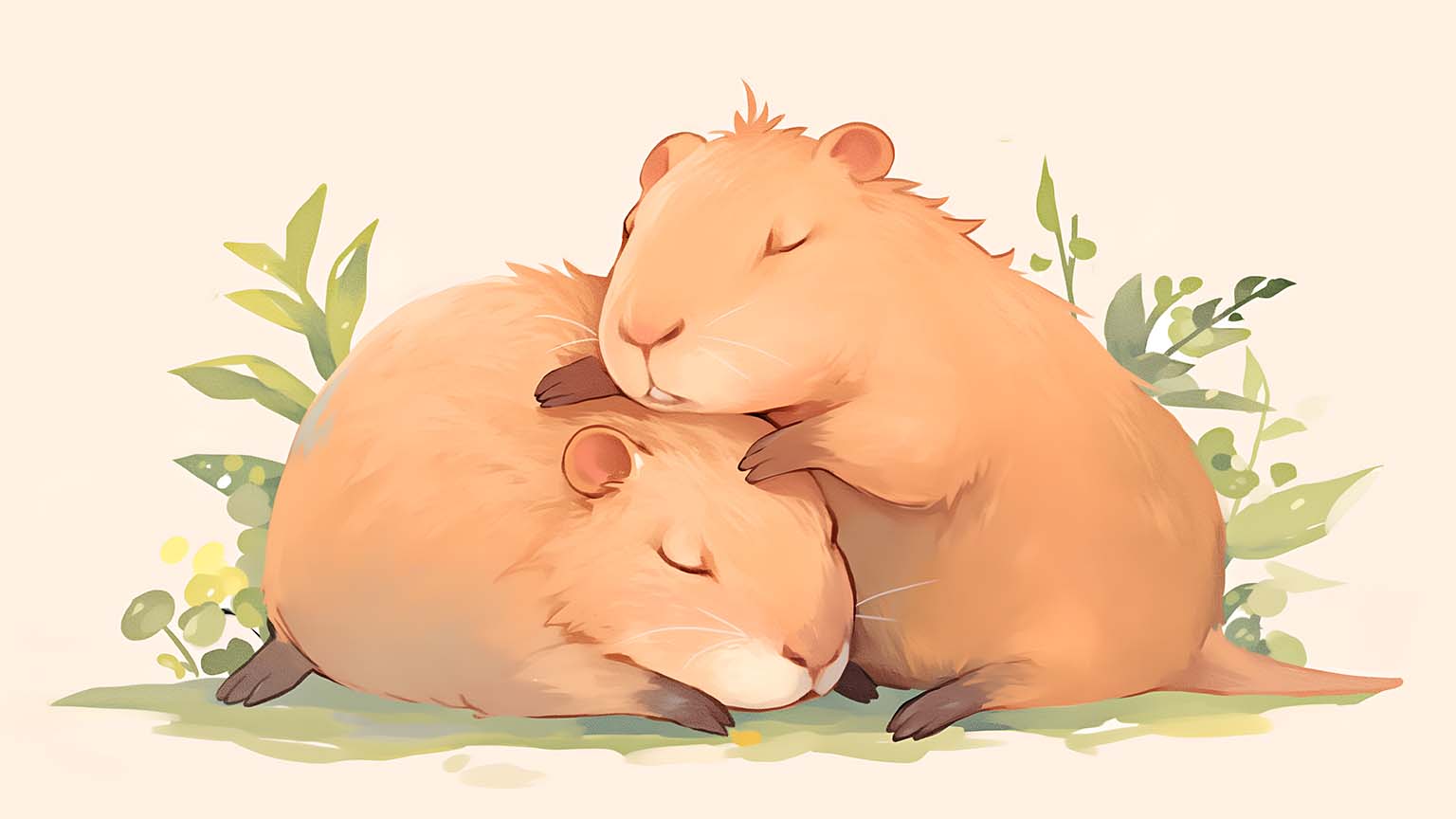1536x864 Cute Capybaras Napping in Nature Desktop Wallpaper