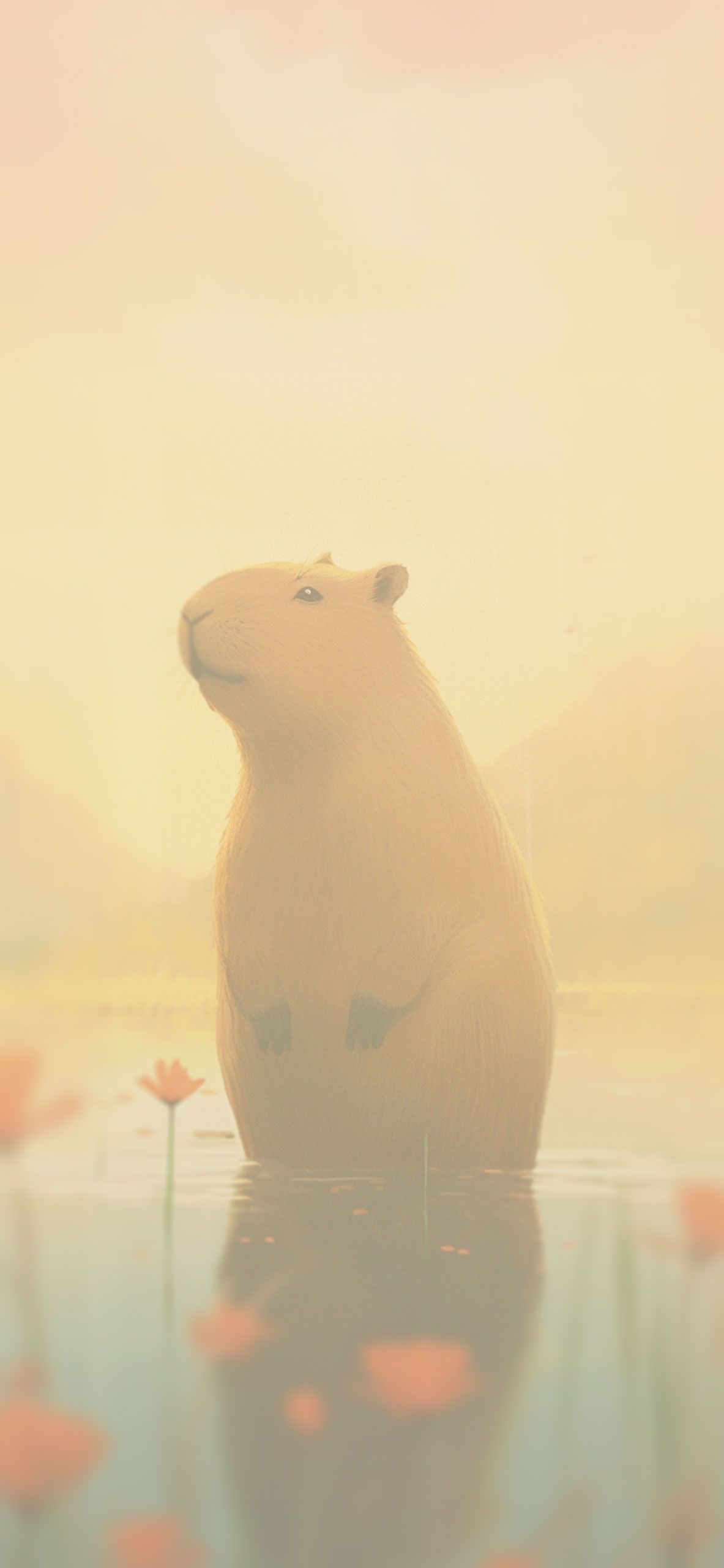 1183x2560 Cute Capybara & Flowers Wallpaper Wallpaper iPhone