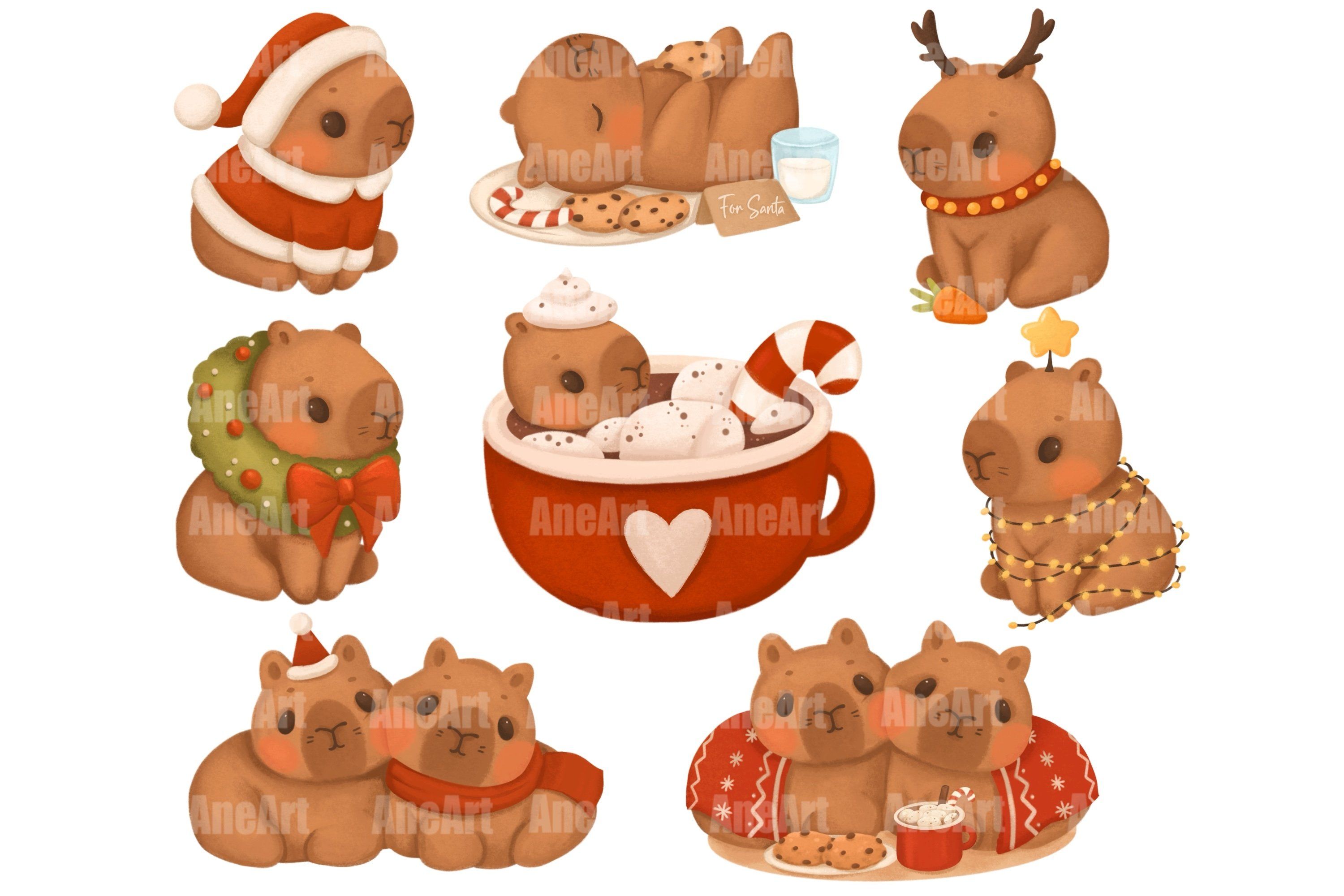 3000x2000 Christmas capybara png, holiday capybara, kawaii animals png