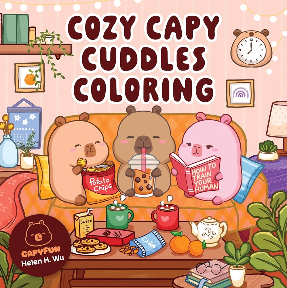 997x1000 Cozy Capy Cuddles Coloring: Kawaii Capybara Coloring Book: Adorable Animal Designs for Relaxation, Calm, and Creative Fun (Cozy Capy Coloring): 9781577159636: Wu, Helen H.: Books