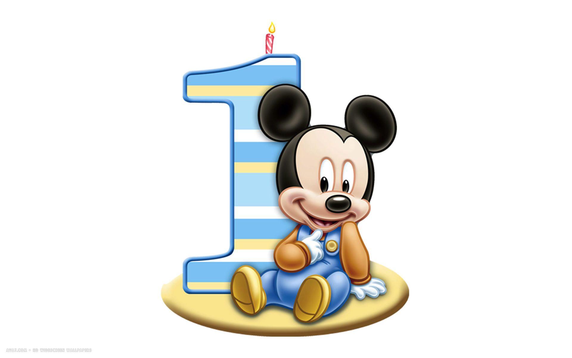 1920x1200 happy birthday 1st number candle mickey mouse disney white simple HD widescreen wallpaper / holidays background