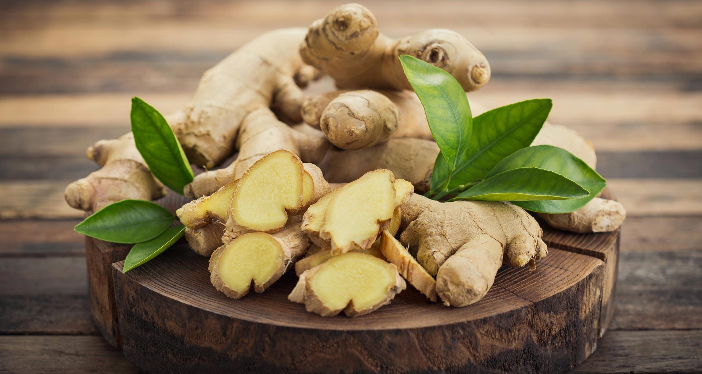 a photo with ginger extract on a wooden log