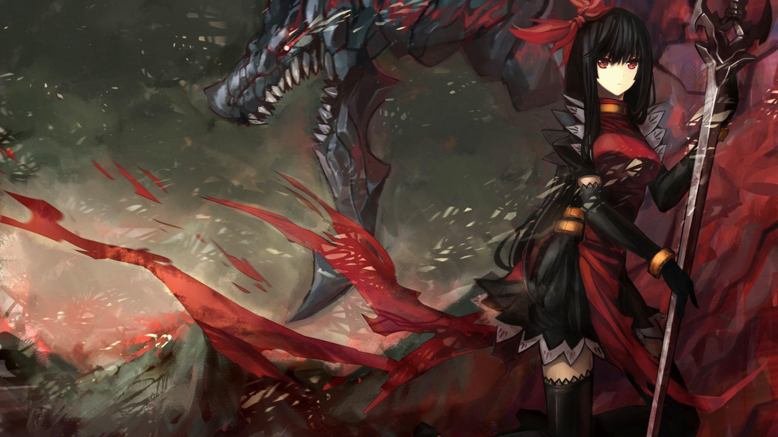 2560x1440 Anime Female Warrior Wallpaper