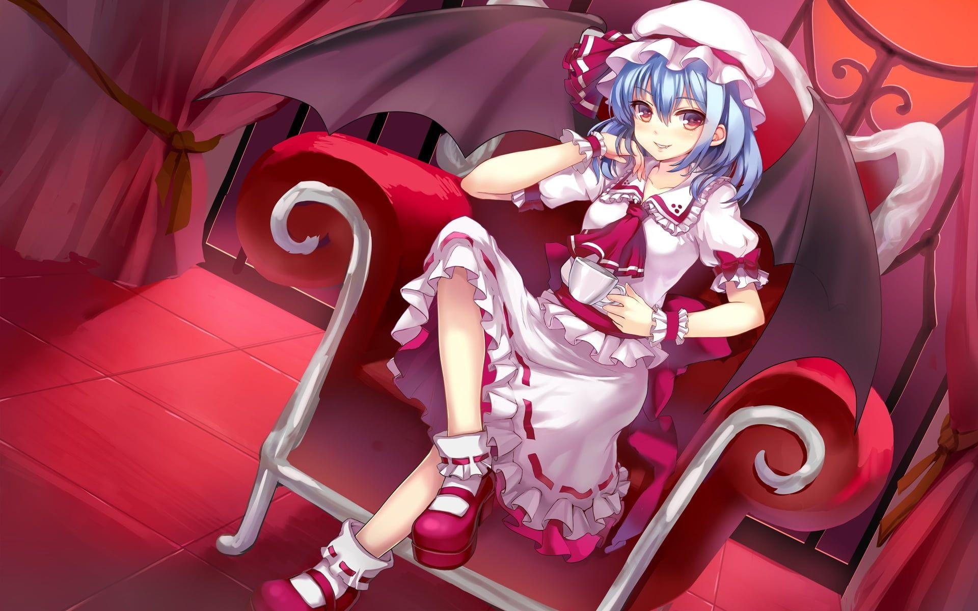 1920x1200 Blue haired female anime character with evil wings HD wallpaper