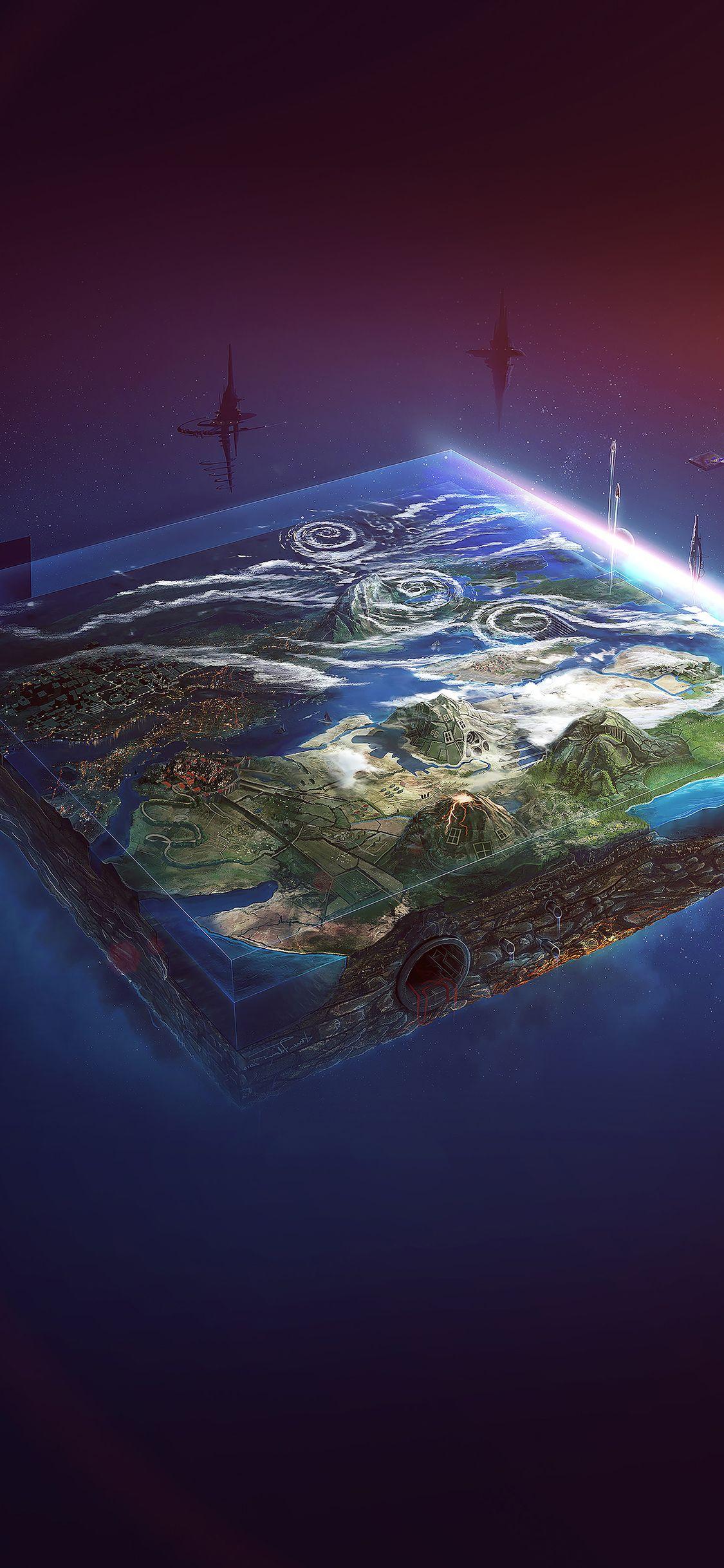1125x2436 Flat Earth Art Flare Illust Space