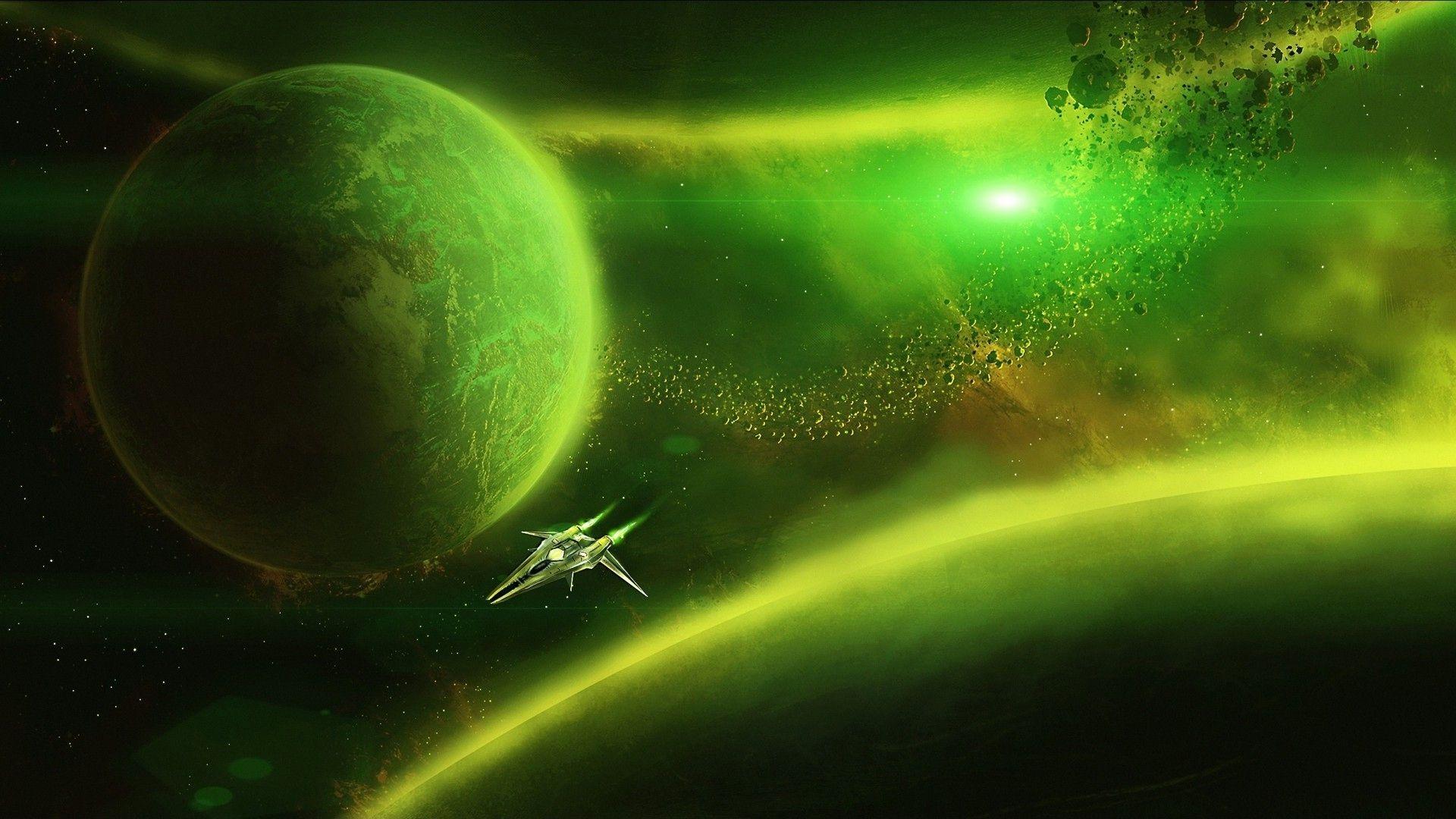 1920x1080 Green Space Wallpaper New Digital Art Universe Space Planet Stars