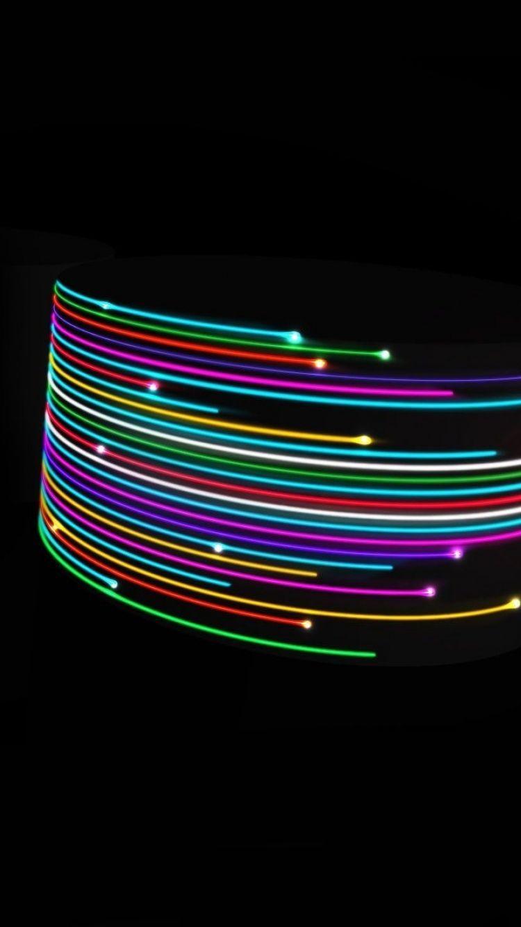 750x1334 Wallpaper line, light, colorful, bright, black, background