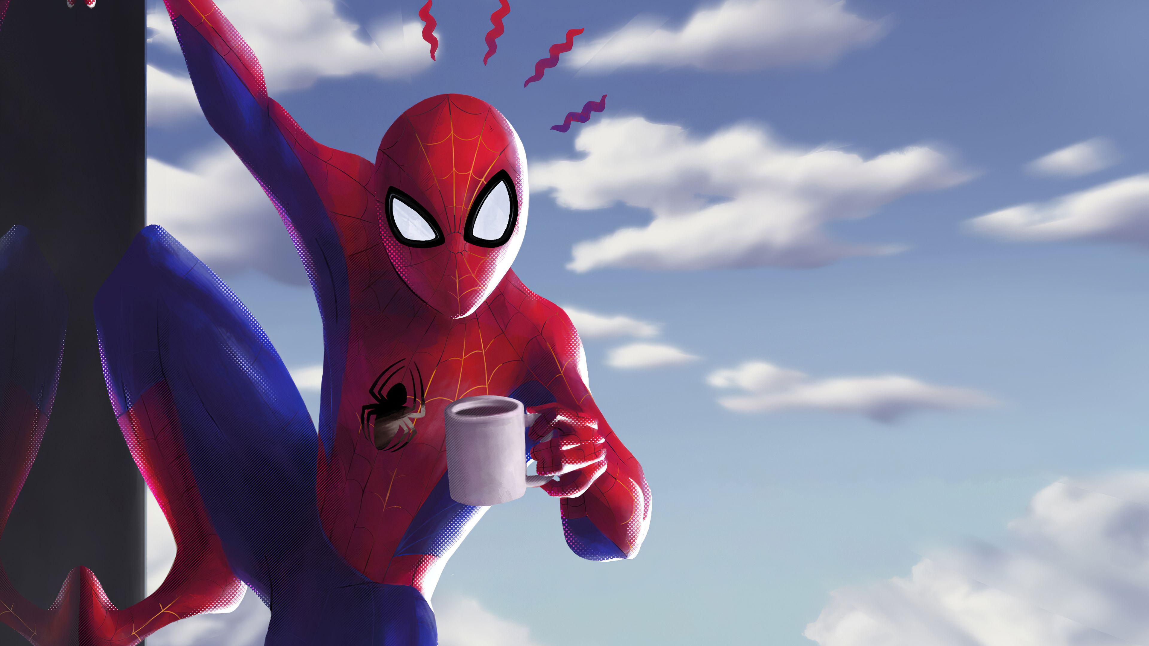 3840x2160 Wallpaper 4k Spider Man With Coffe spider man 4k wallpaper, spider