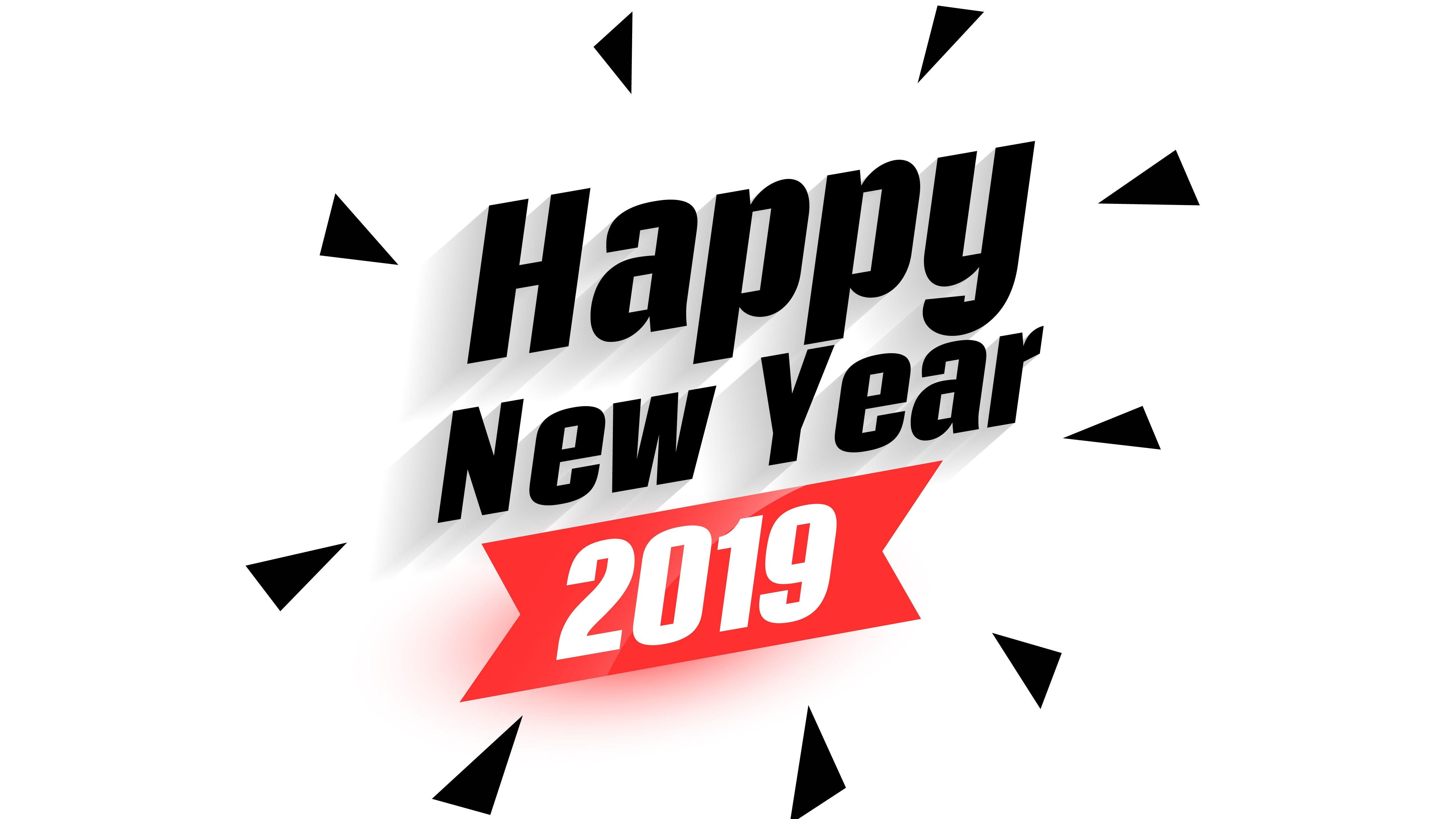 5120x2880 Happy New Year 2019 Black and White 5K Background Wallpaper. HD