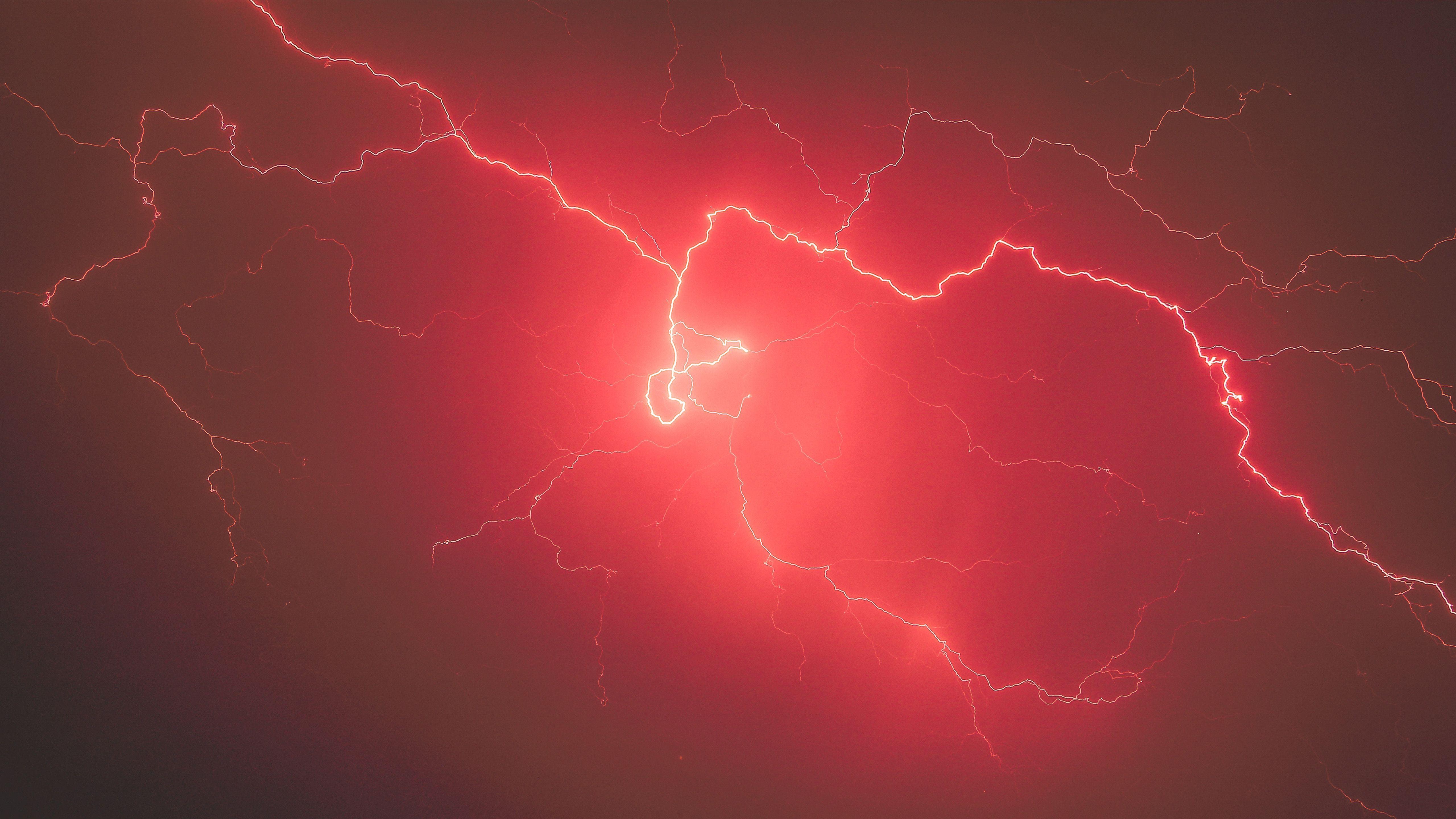 5120x2880 Lightning Storm Red Sky 5k, Thiên nhiên HD, Hình nền 4k, Hình ảnh