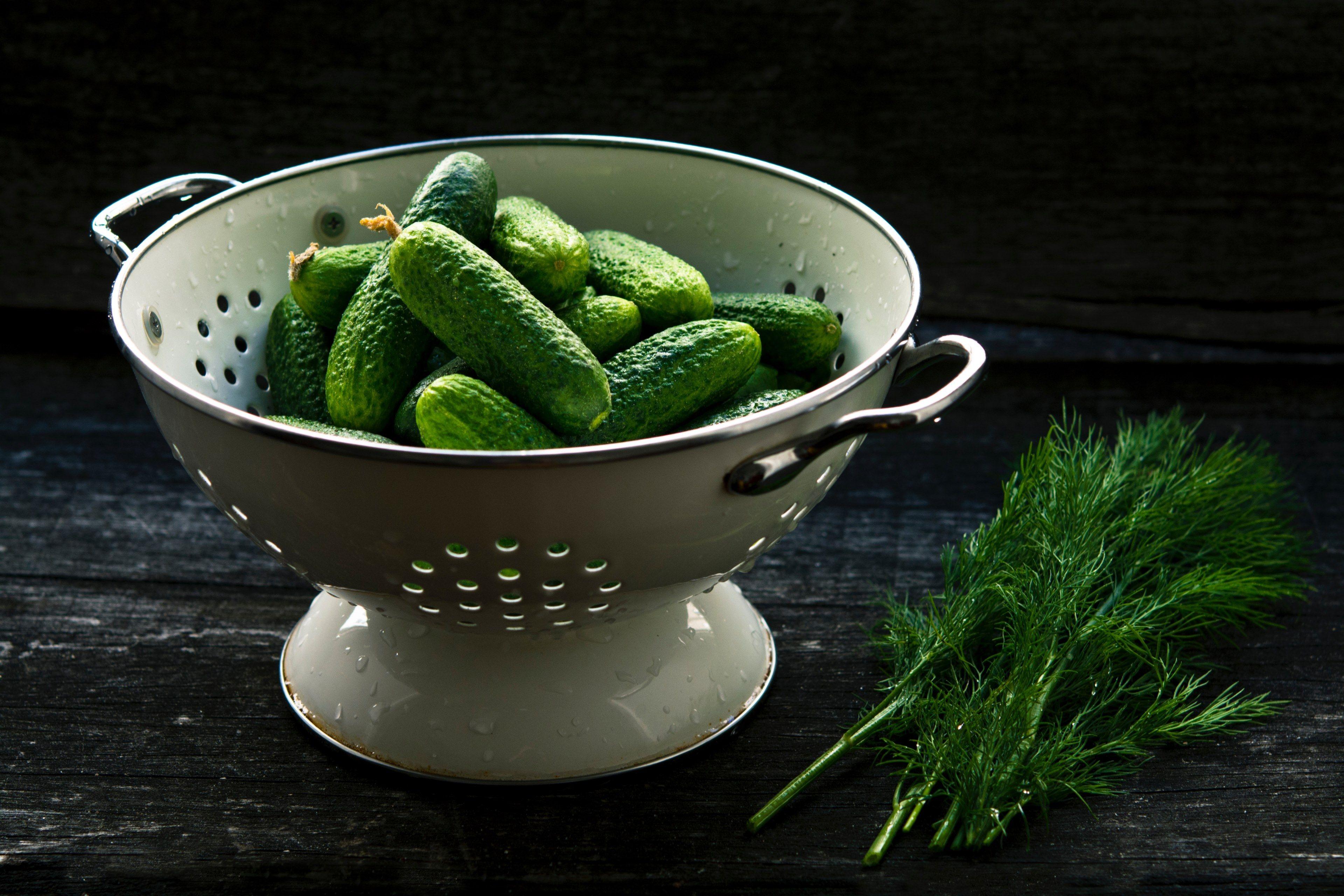 3840x2560 Colander With Fresh Cucumbers On A Table
