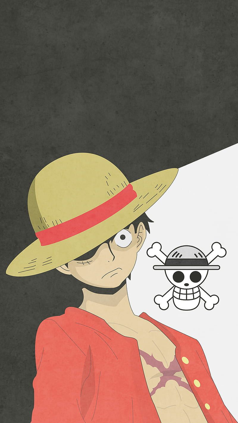 800x1422 Monkey D Luffy, black, dark, flat, minimalist, one piece, red, white, HD phone wallpaper