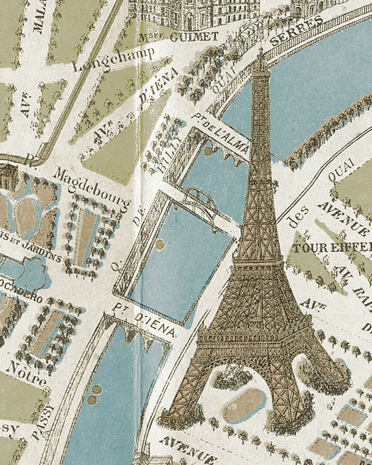 1200x1500 Monuments of Paris Map Blue