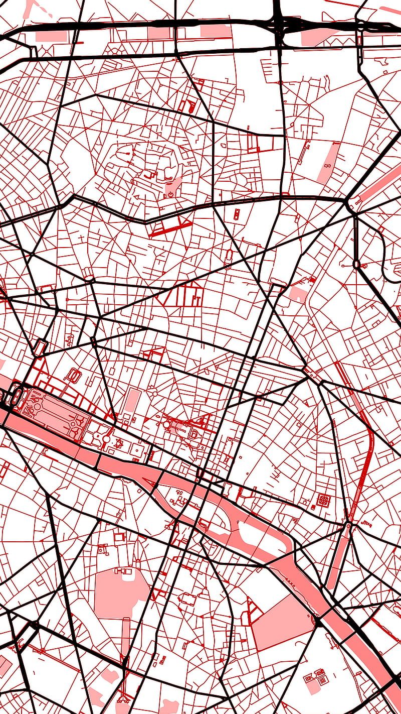 800x1422 Paris Streets Red, City, Digital, DimDom, Europe, France, Map, Maps, Paris, Streets, HD phone wallpaper
