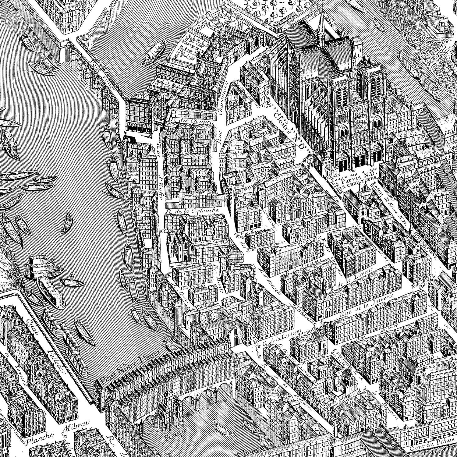 1500x1500 Turgot's maps of Paris round wallpaper - Ø 130 cm