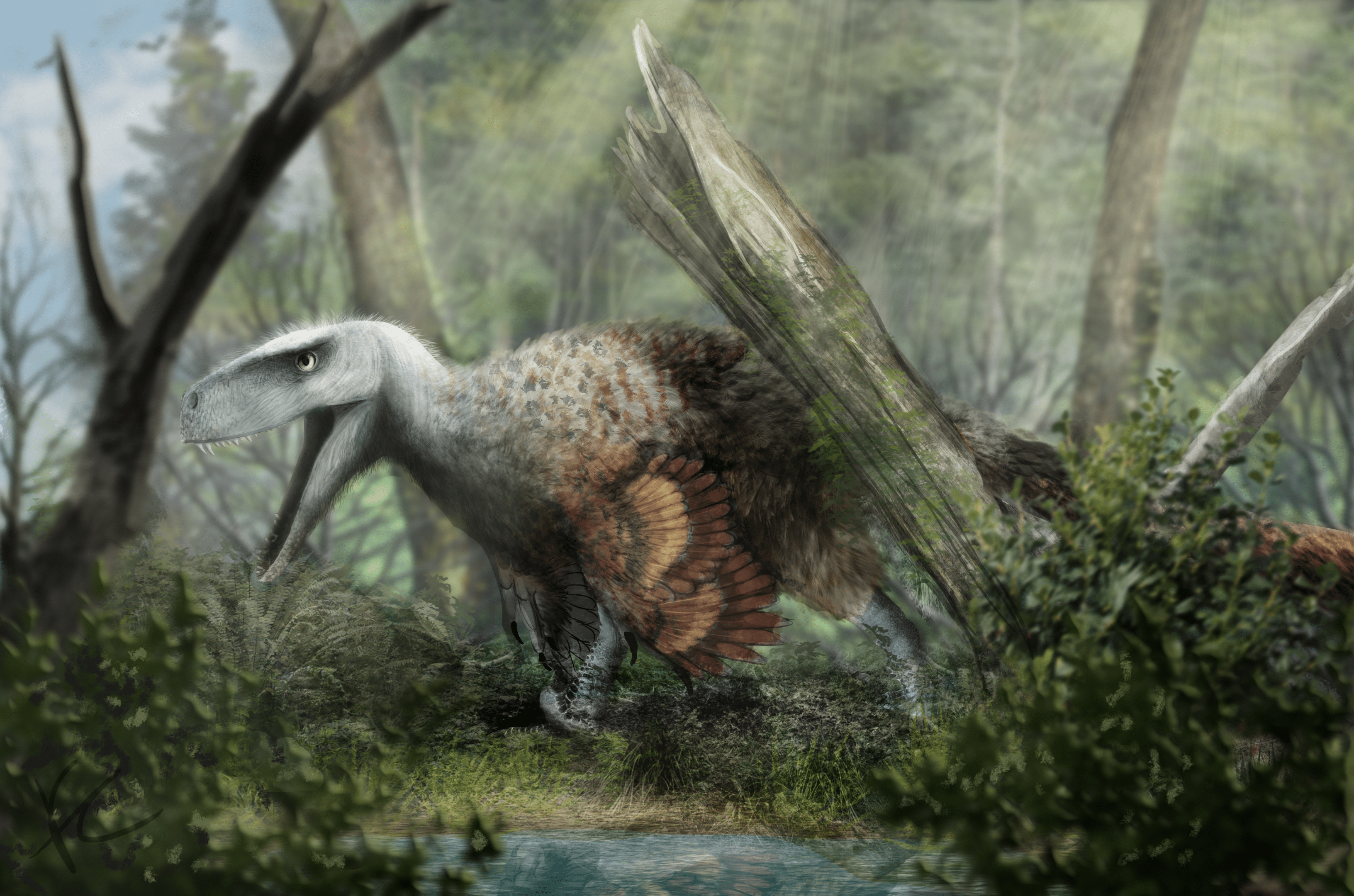 3264x2160 The animal itself isn't finished, I will do a solo piece when I get around to it. But this is my paleoart of a Utahraptor I made for a school assignment!