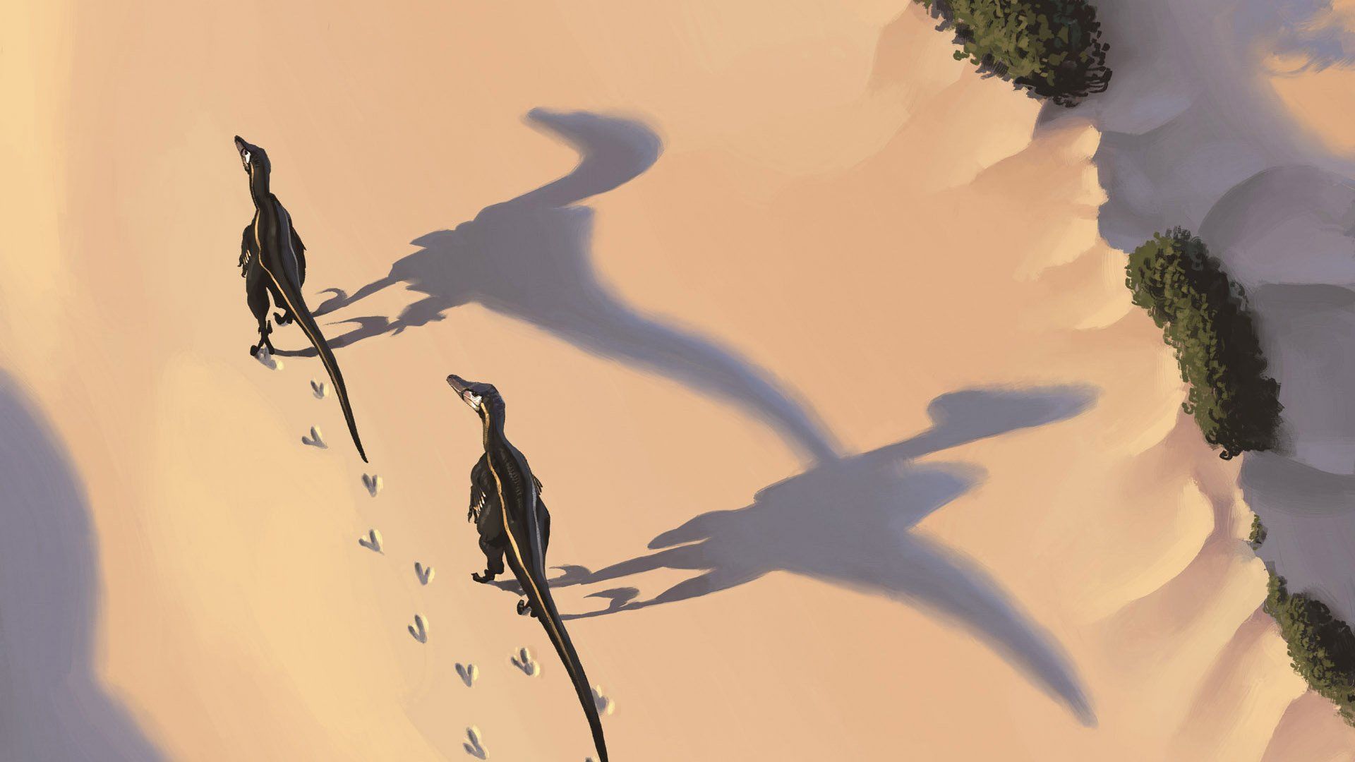 1920x1080 HD Wallpaper: Dinosaurs in the Sand by Simon Stålenhag