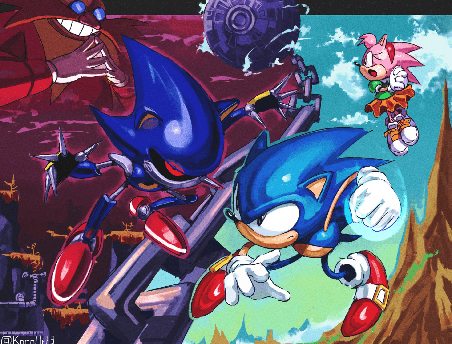 1920x1462 Epic Sonic CD Showdown: Sonic, Metal Sonic & Amy Rose in HD