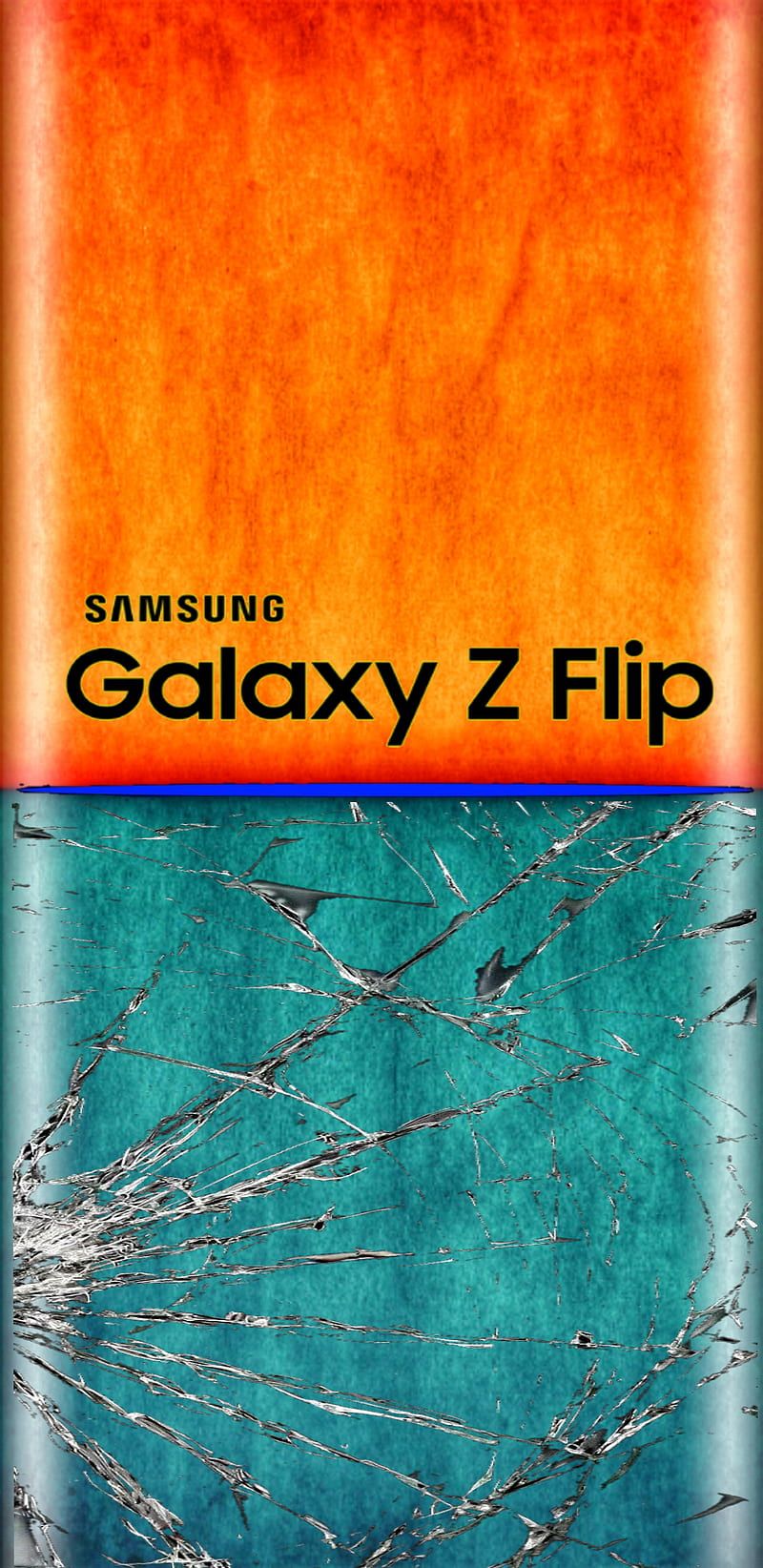 800x1644 Z Flip, broken, fold, glass, green, orange, samsung, HD phone wallpaper