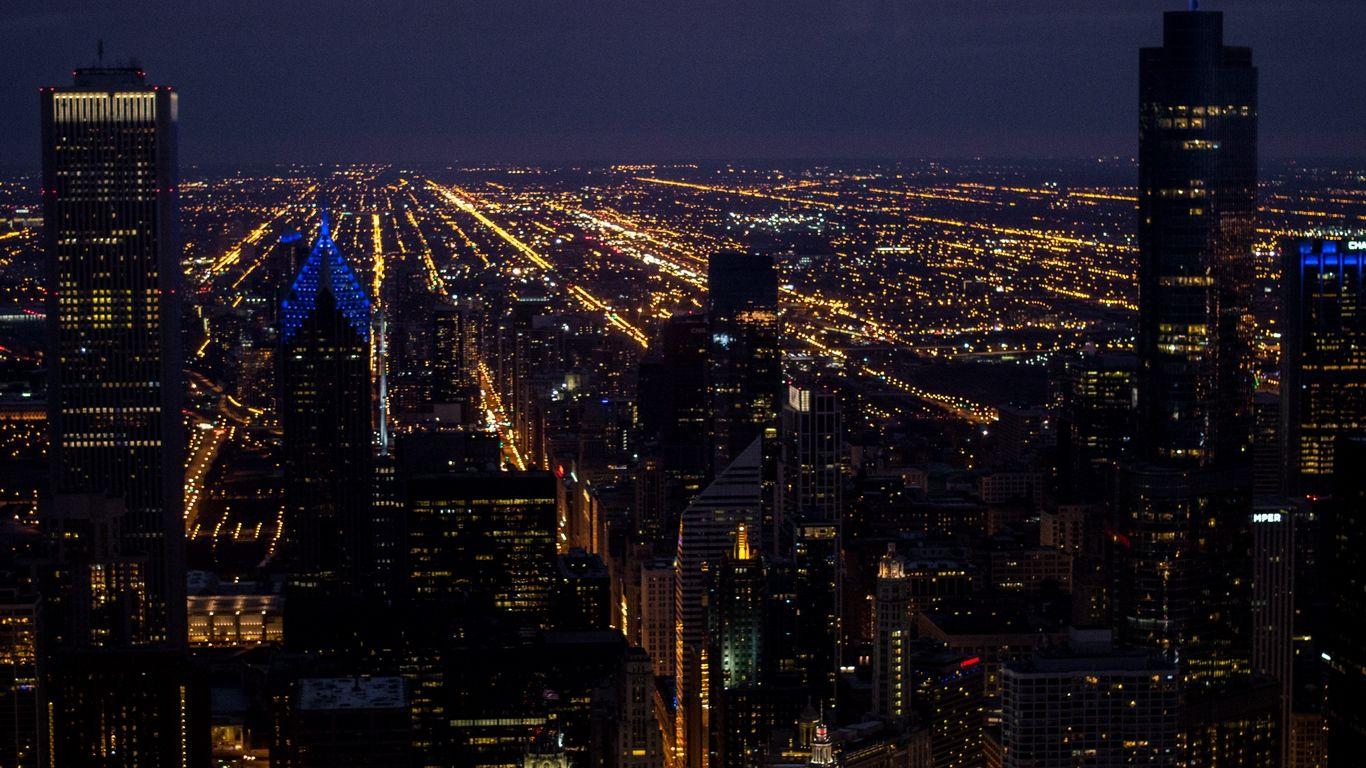 1366x768 Download wallpaper 1366x768 night city, city lights, skyscrapers