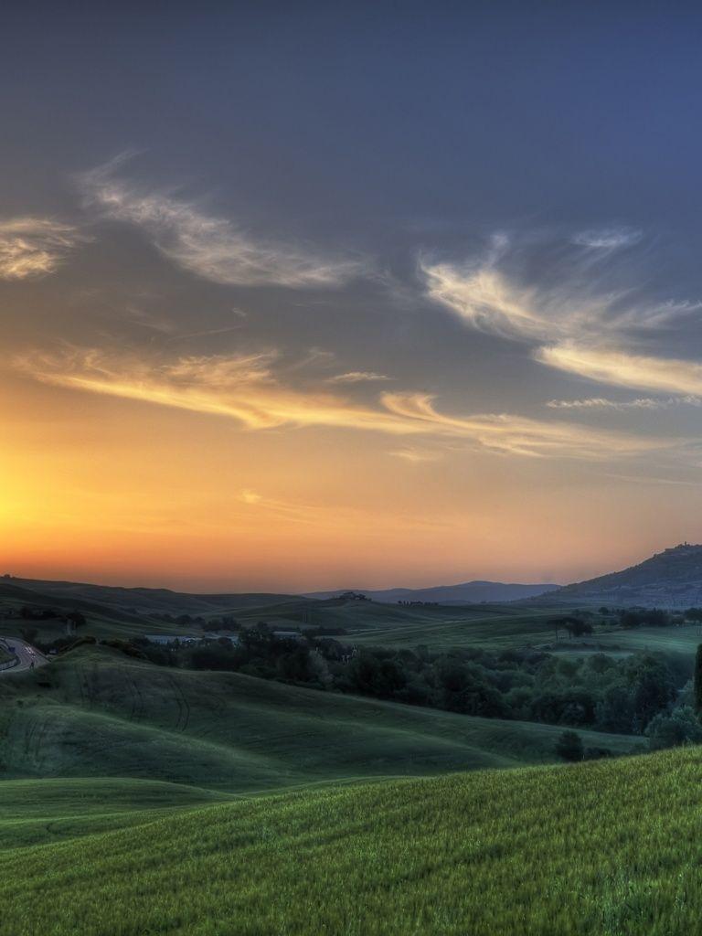 768x1024 Tuscany Sunset Road & Nature iPad wallpaper