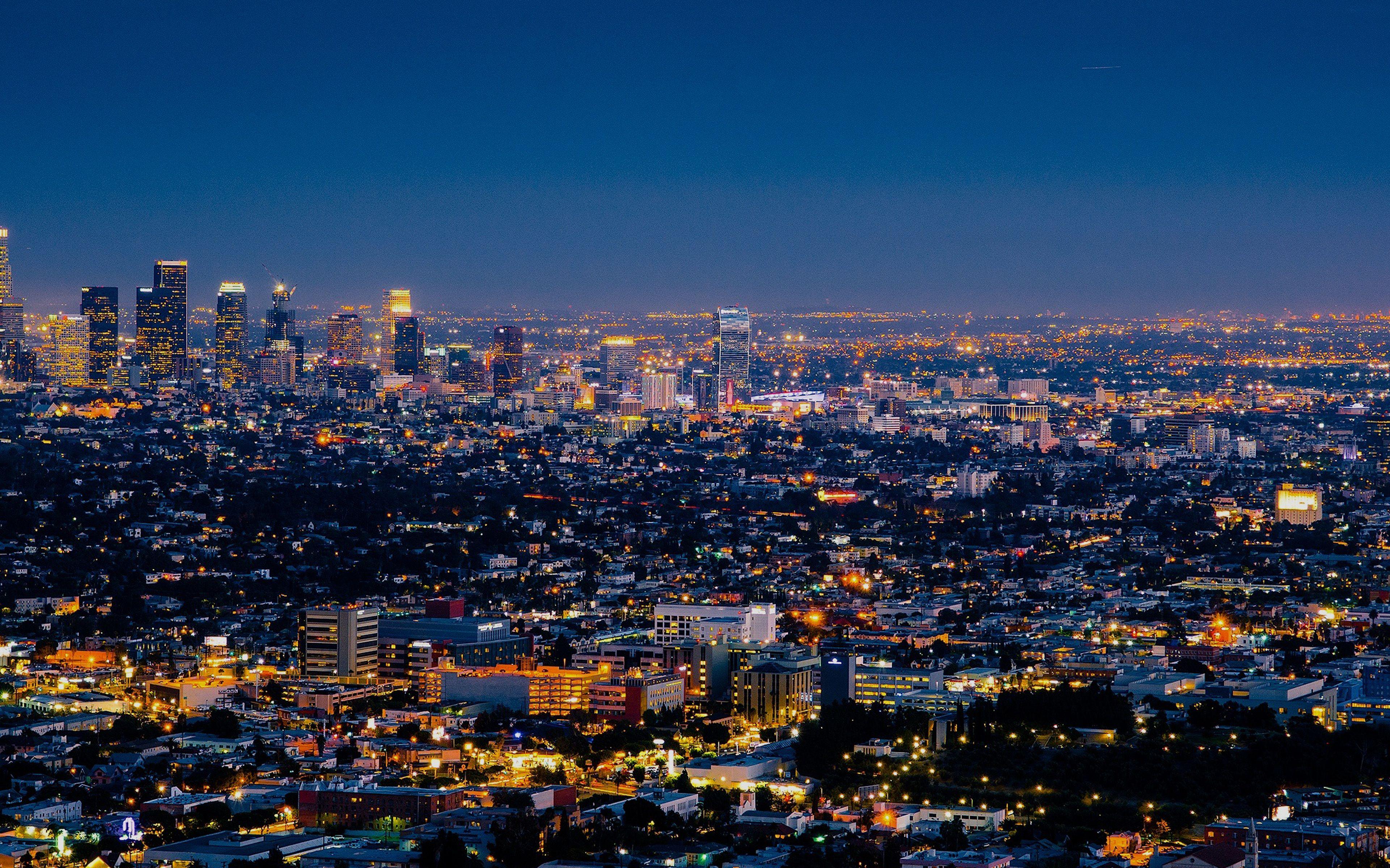3840x2400 Night City Light Building Blue Wallpaper