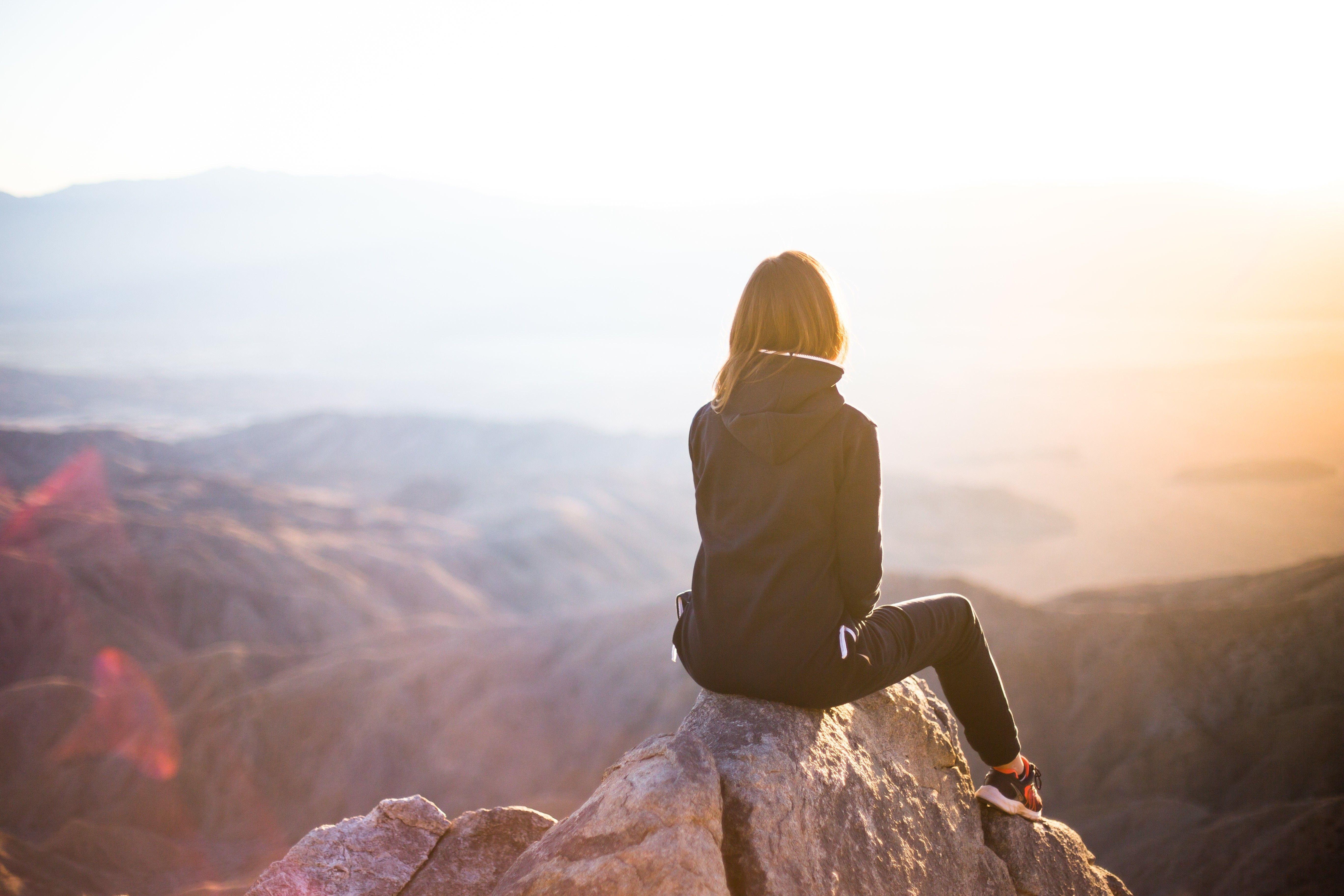 5472x3648 #sunrise, #women, #mountains, #sitting, wallpaper. People