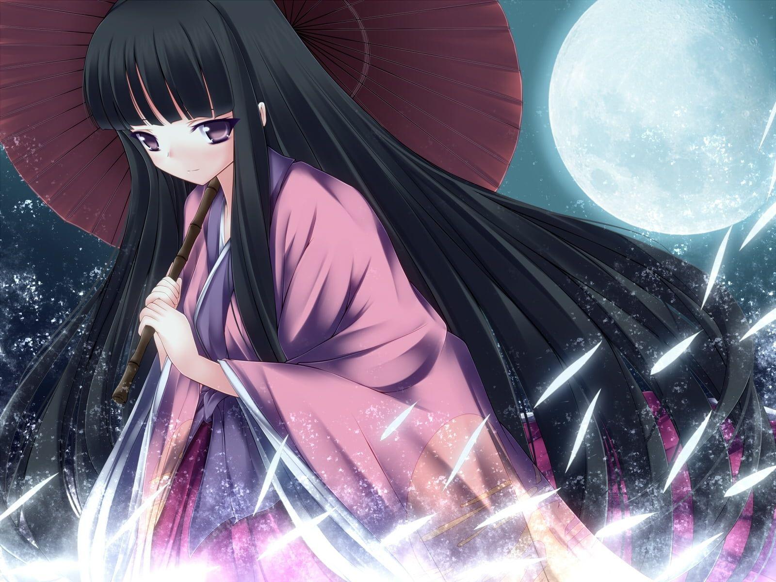 1600x1200 Female anime character wearing Japanese traditional dress holding