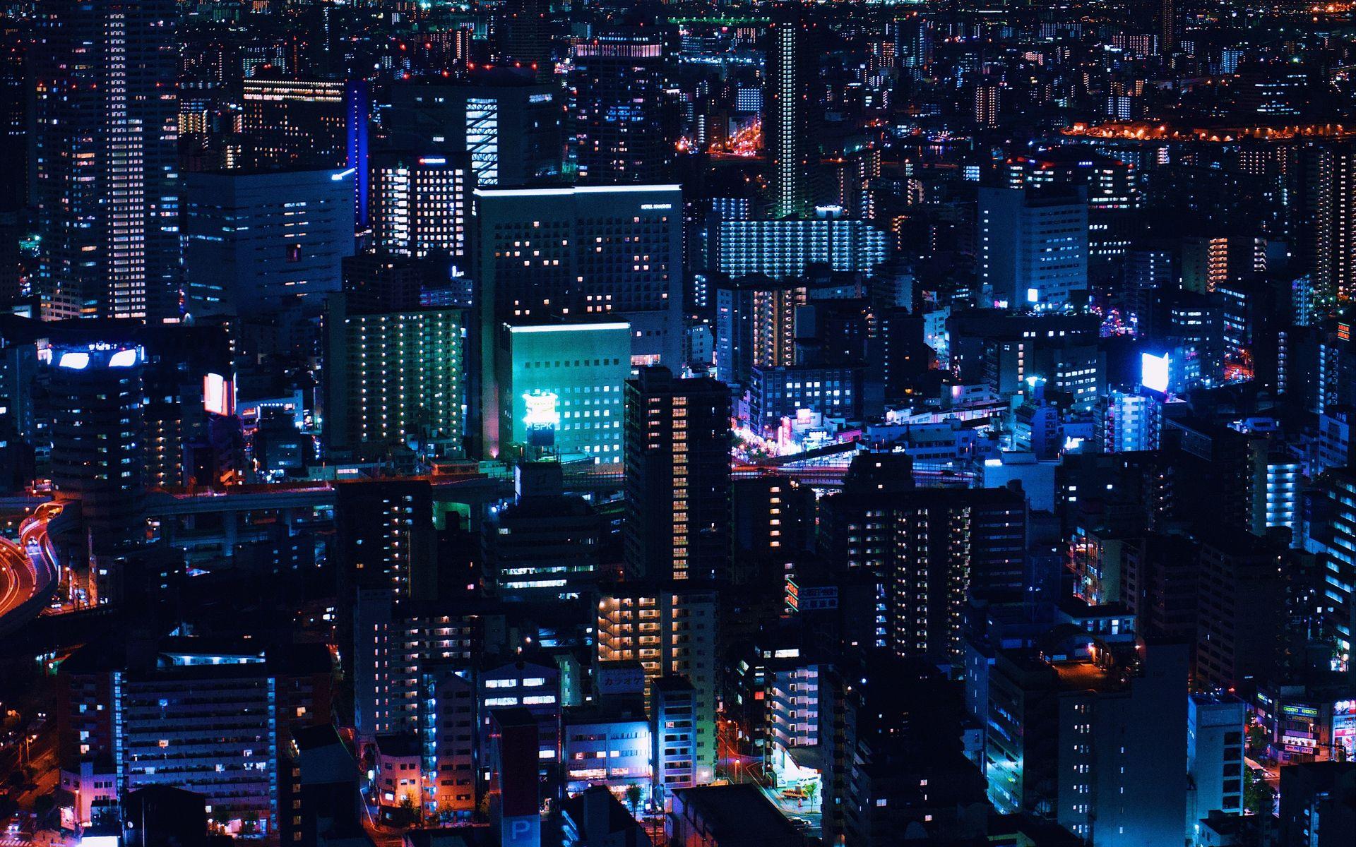 1920x1200 Download wallpaper 1920x1200 night city, city lights, aerial view