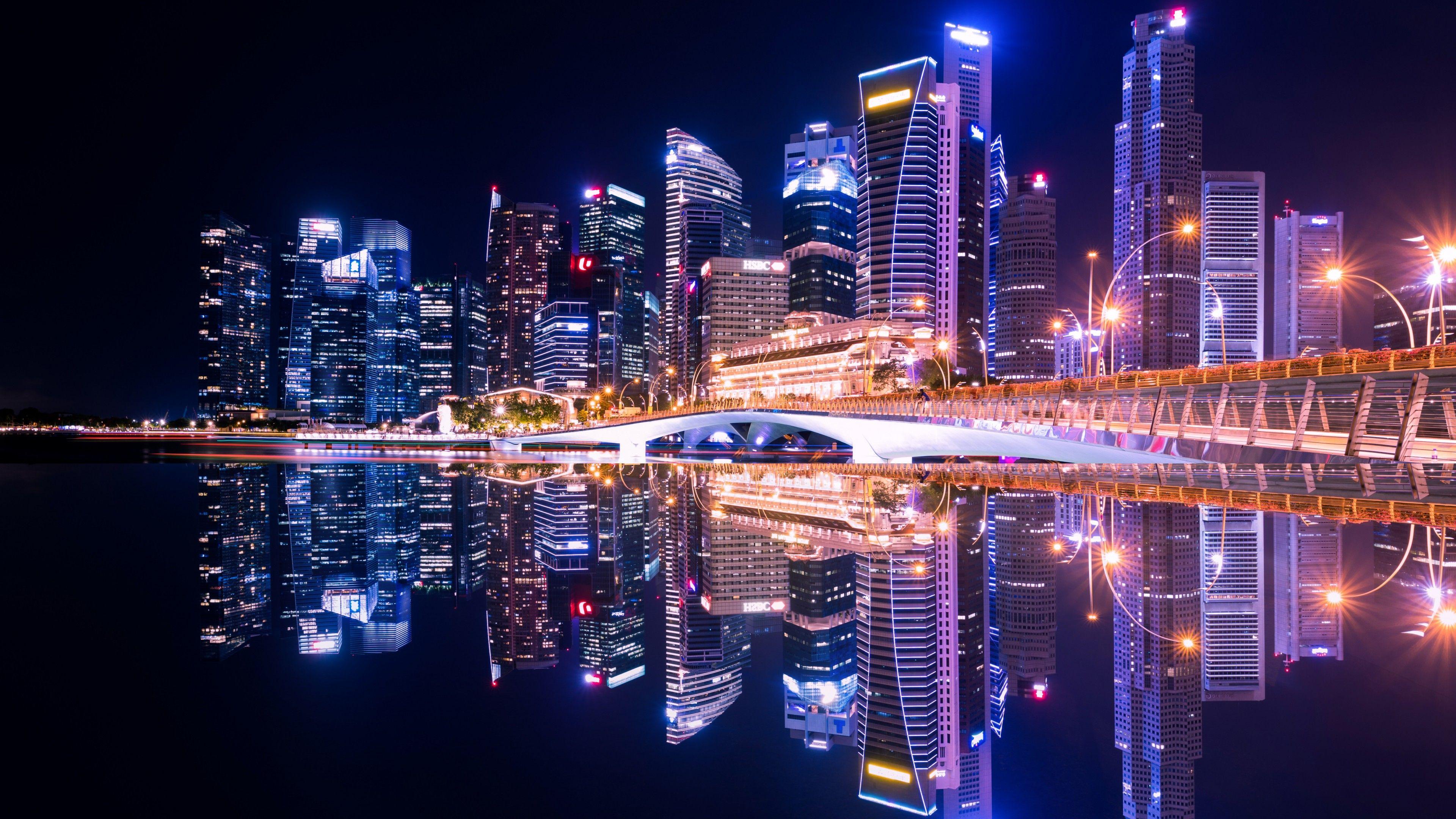 3840x2160 Wallpaper City lights, Nightscape, Reflections, Skyline, Cityscape