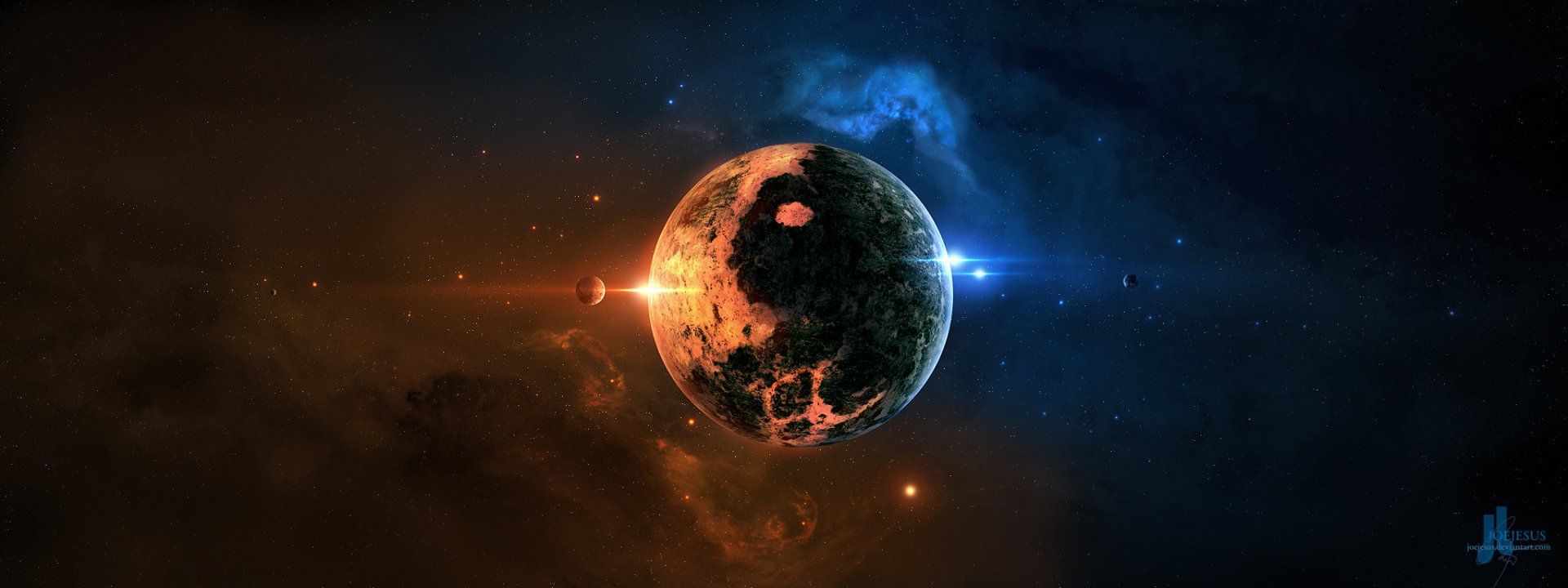 1920x720 Stellar Visions: Sci Fi Planet HD Wallpaper