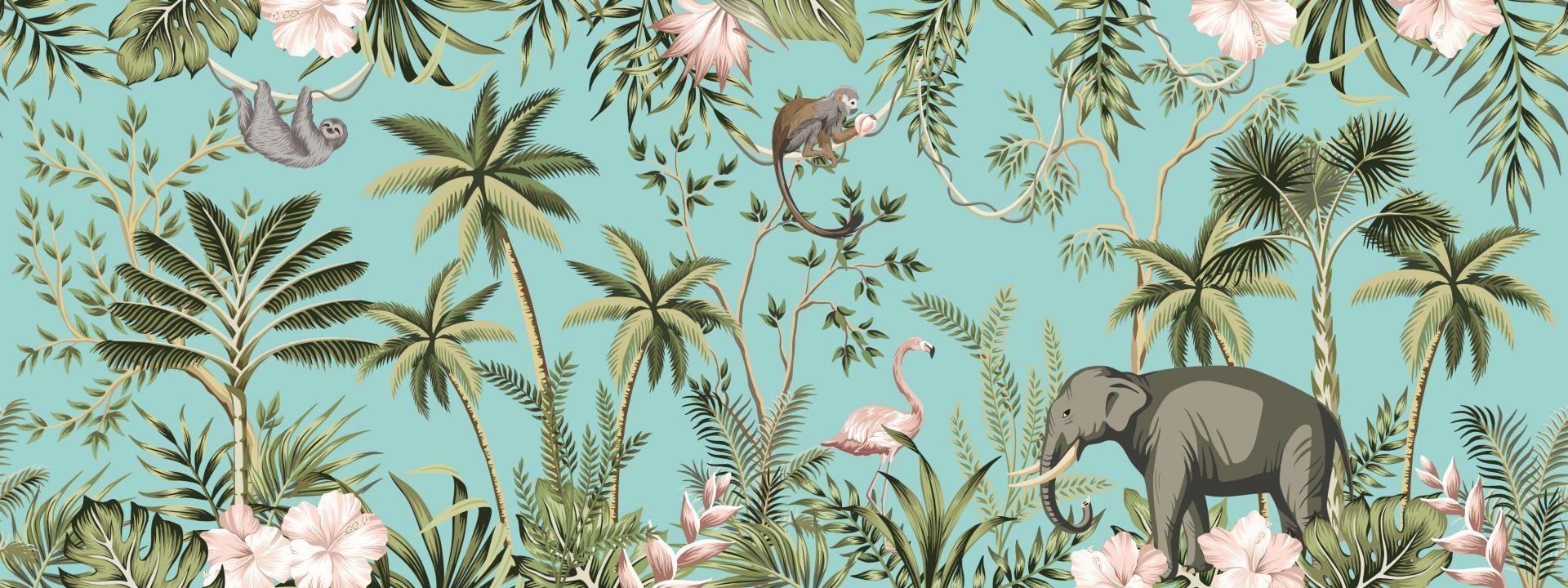 1920x720 Wallpaper Mural, flamingo and friends