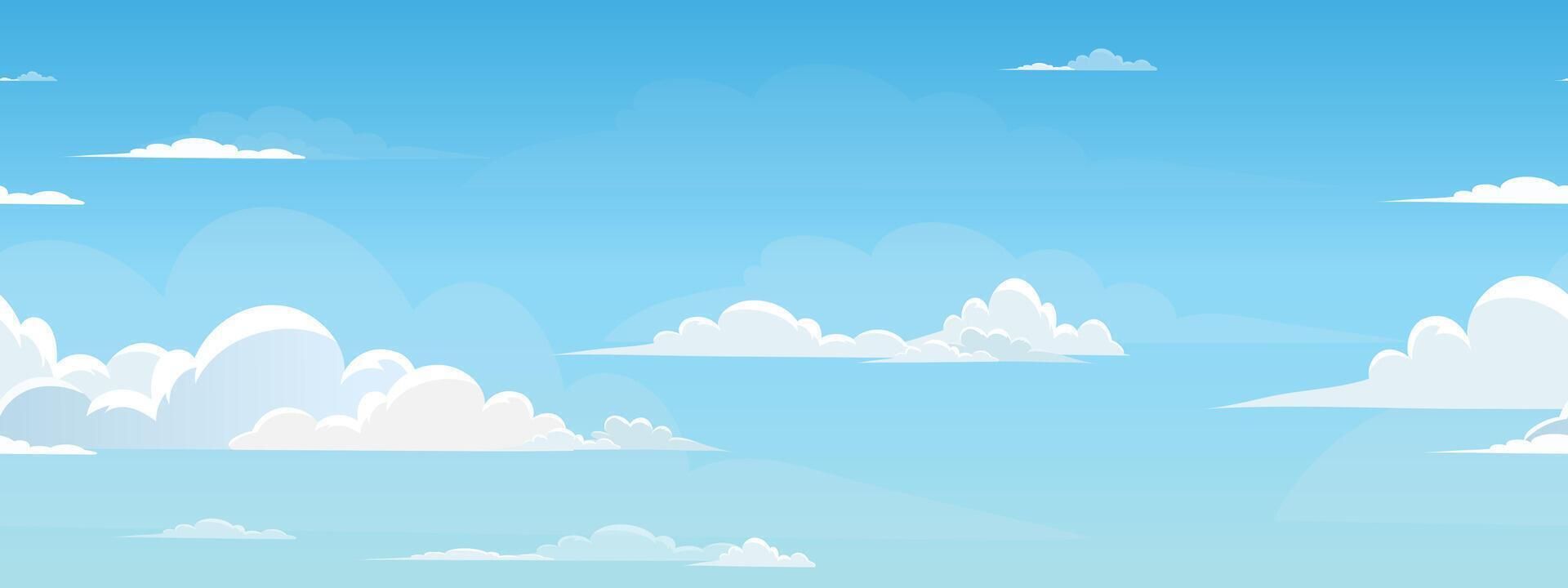 1920x720 Sky Blue, Cloud Background, Seamless pattern Summer Clear Sky over beach, wallpaper repeat landscape nature sunrise sky , white clouds on blue background, Cartoon flat design for kid room