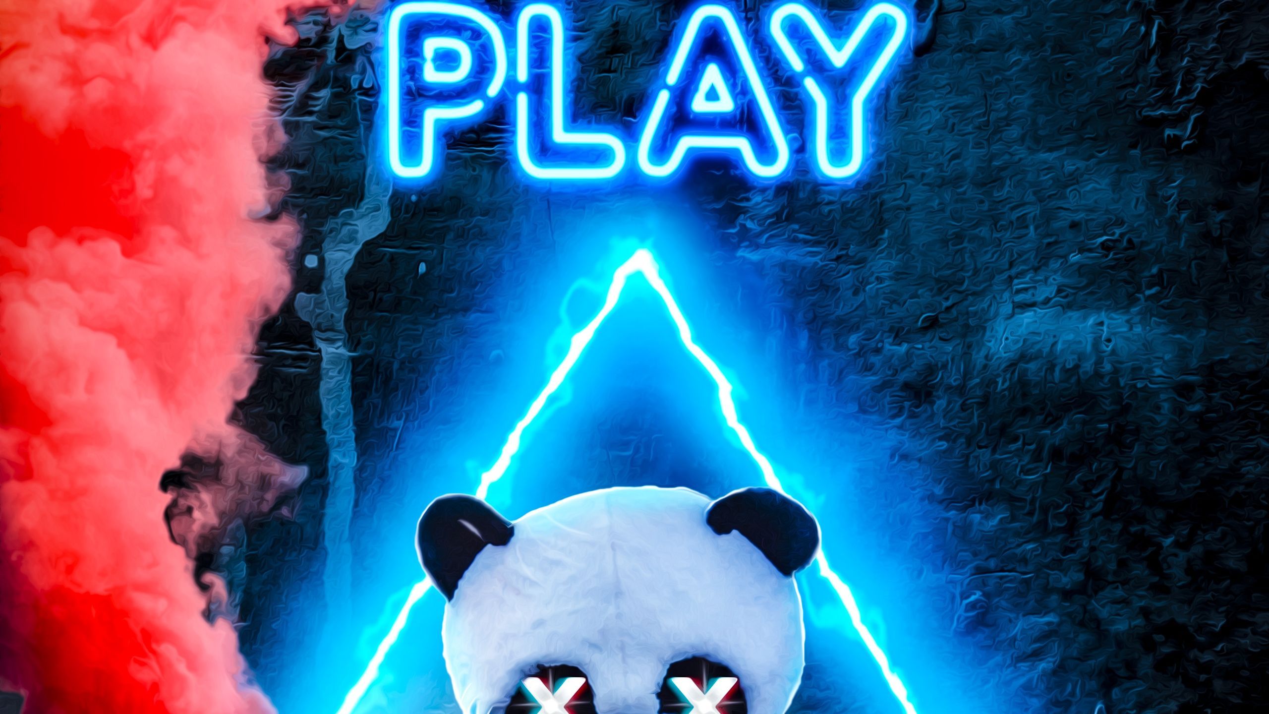 2560x1440 Download Let S Play, Panda, Sony, PlayStation, Neon, Smoke, Gaming Wallpaper in 2560x1440 Resolution