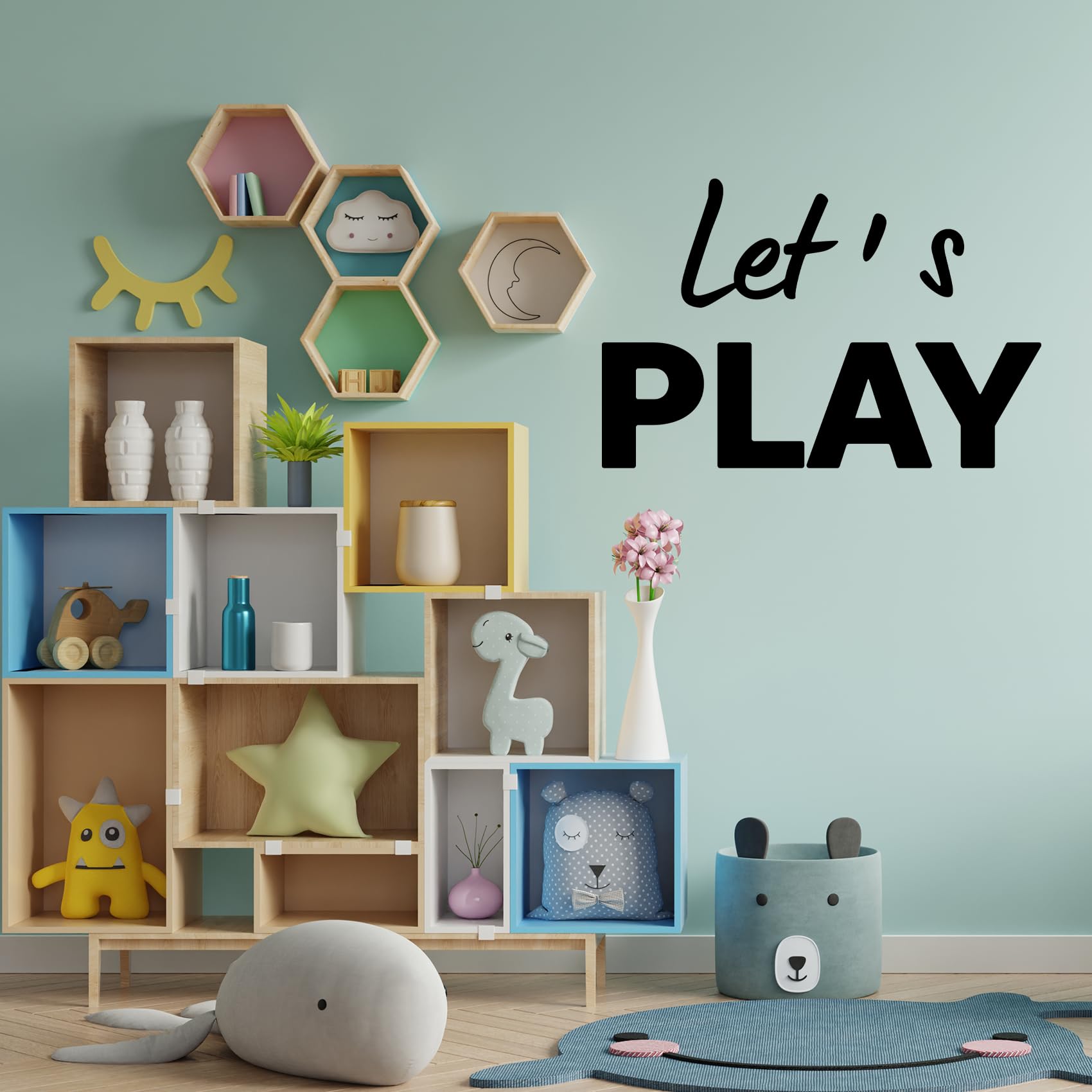 1700x1700 Let's Play Wall Decals Kids Room Wall Stickers, Removable Vinyl DIY Wall Murals Wallpaper for Nursery Children Baby Kids Boys Girls Bedroom Living Room Home Decoration : Tools & Home Improvement