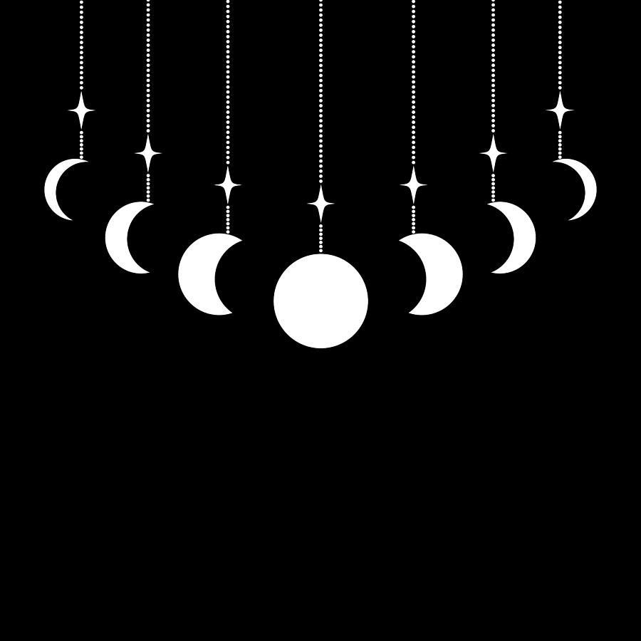 900x900 Phases of moon beautiful art. Minimalist moon phases.Black and white lunar phases art