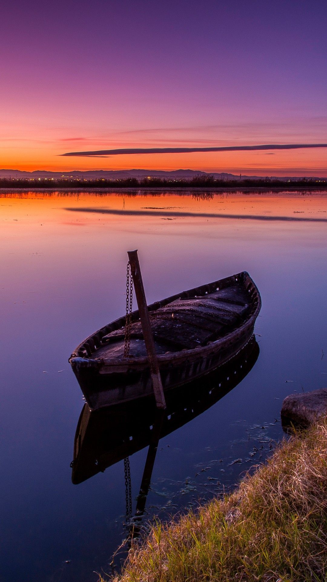 1080x1920 Boat Lake Sunset 4K 5K Wallpaper