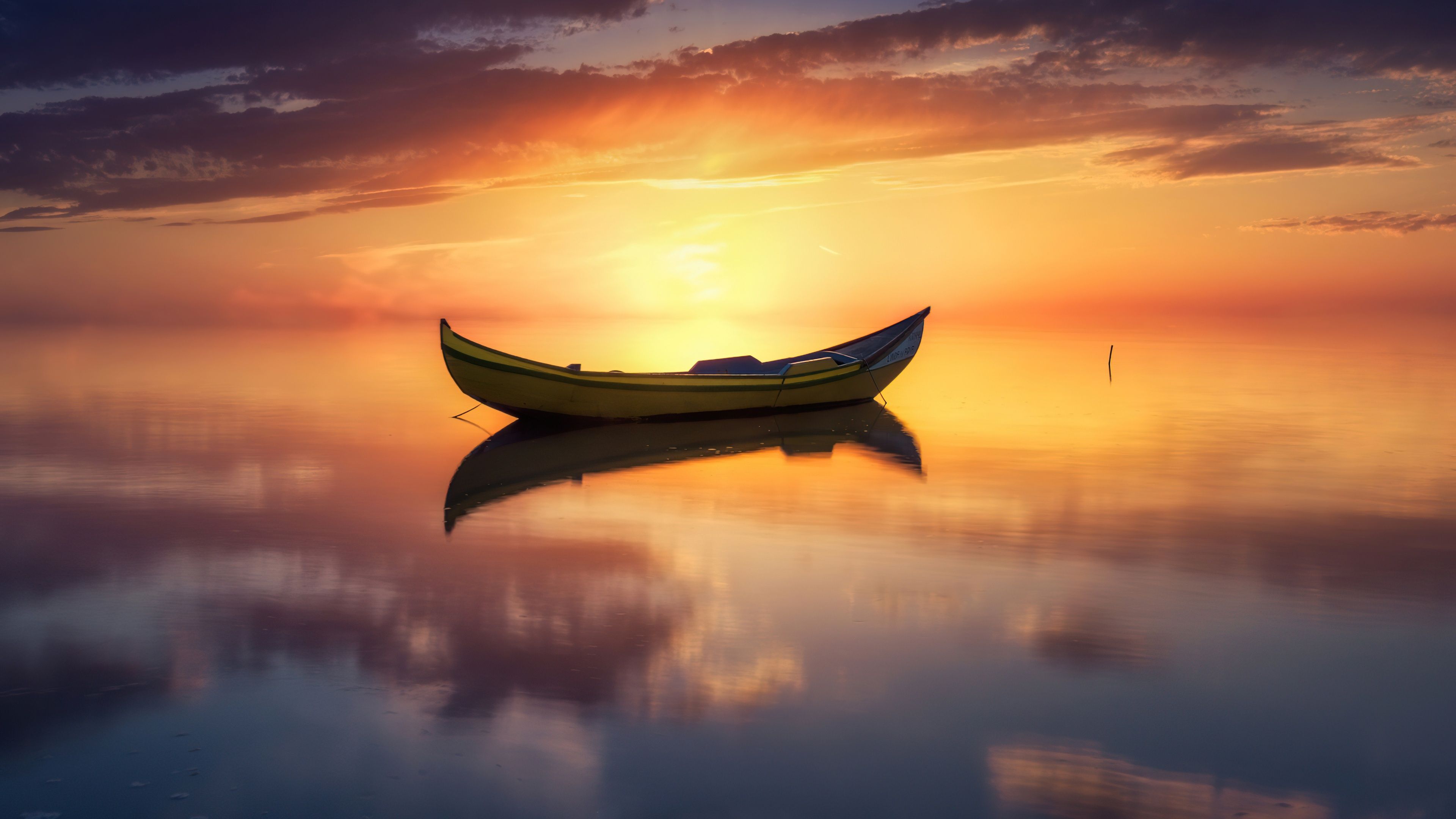 3840x2160 Wallpaper wallpaper, sea, nature, sunset, picture, boat for mobile and desktop, section пейзажи, resolution 3840x2160