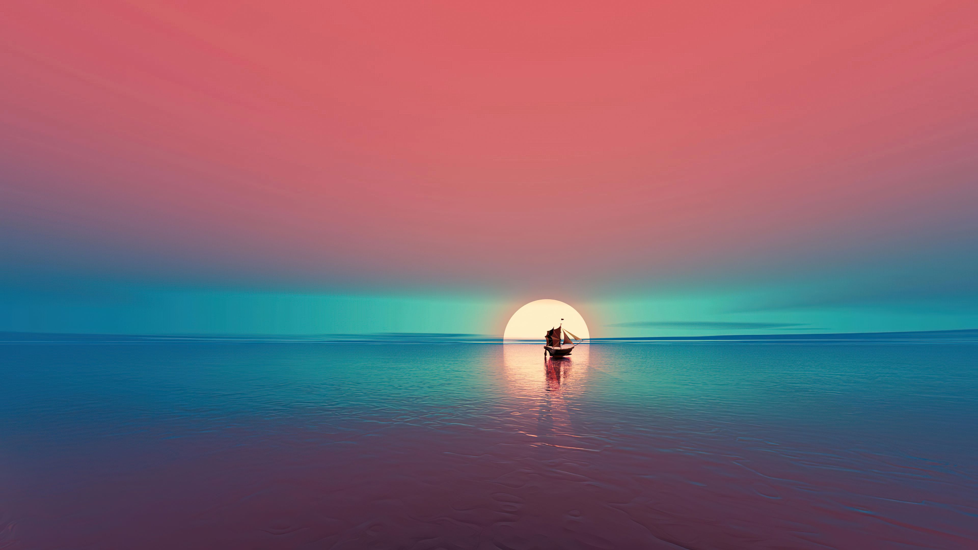 3840x2160 Boat Relax Minimal Sunset 4k Wallpaper, HD Artist Wallpaper, 4k Wallpaper , Image, Background, Photos and Picture