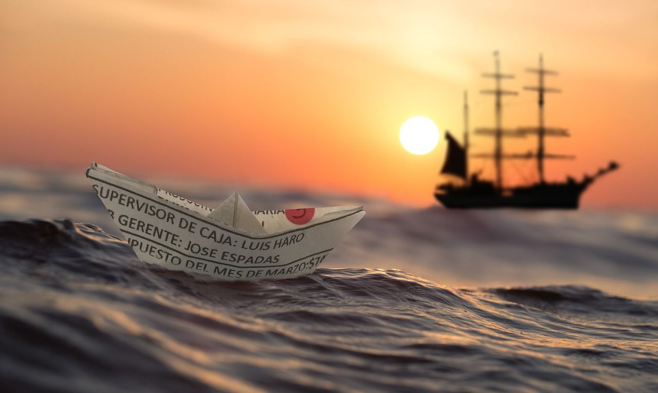 1280x765 Paper Boat Sunset Sea