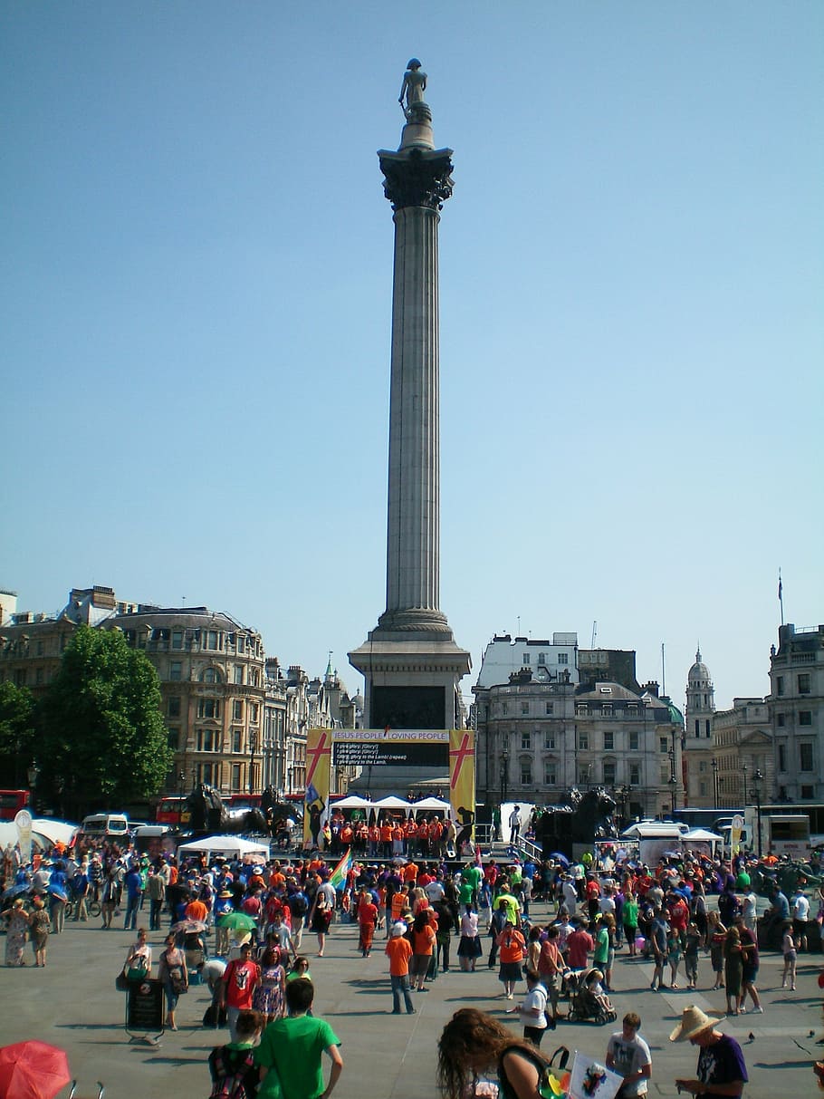 910x1213 HD wallpaper: england, london, column, trafalgar square, crowd, large group of people