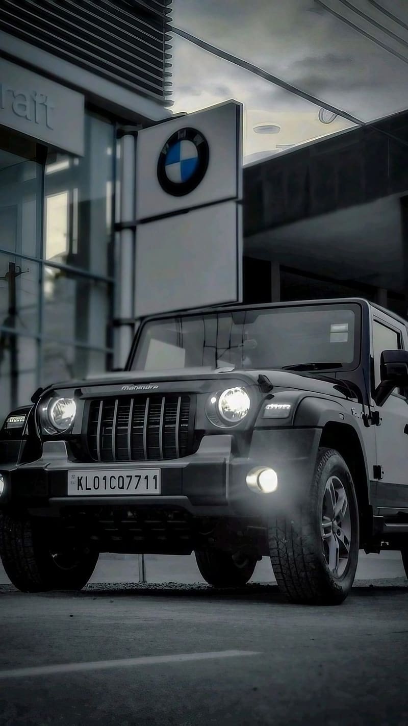 800x1423 Mahindra Thar Car, White Headlight, black car, HD phone wallpaper
