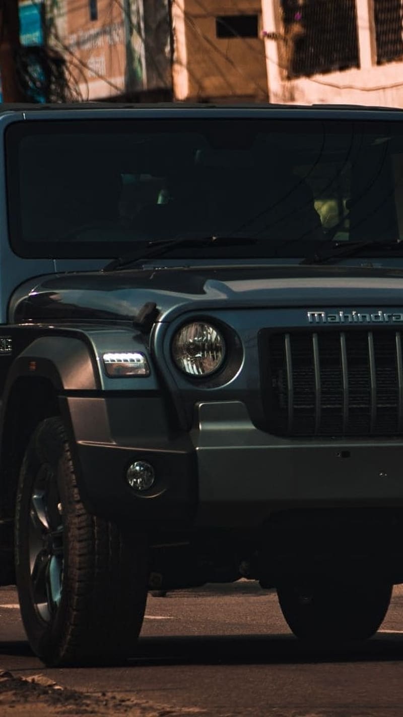 800x1421 Thar Ke, Black Car, mahindra, frontlook, HD phone wallpaper